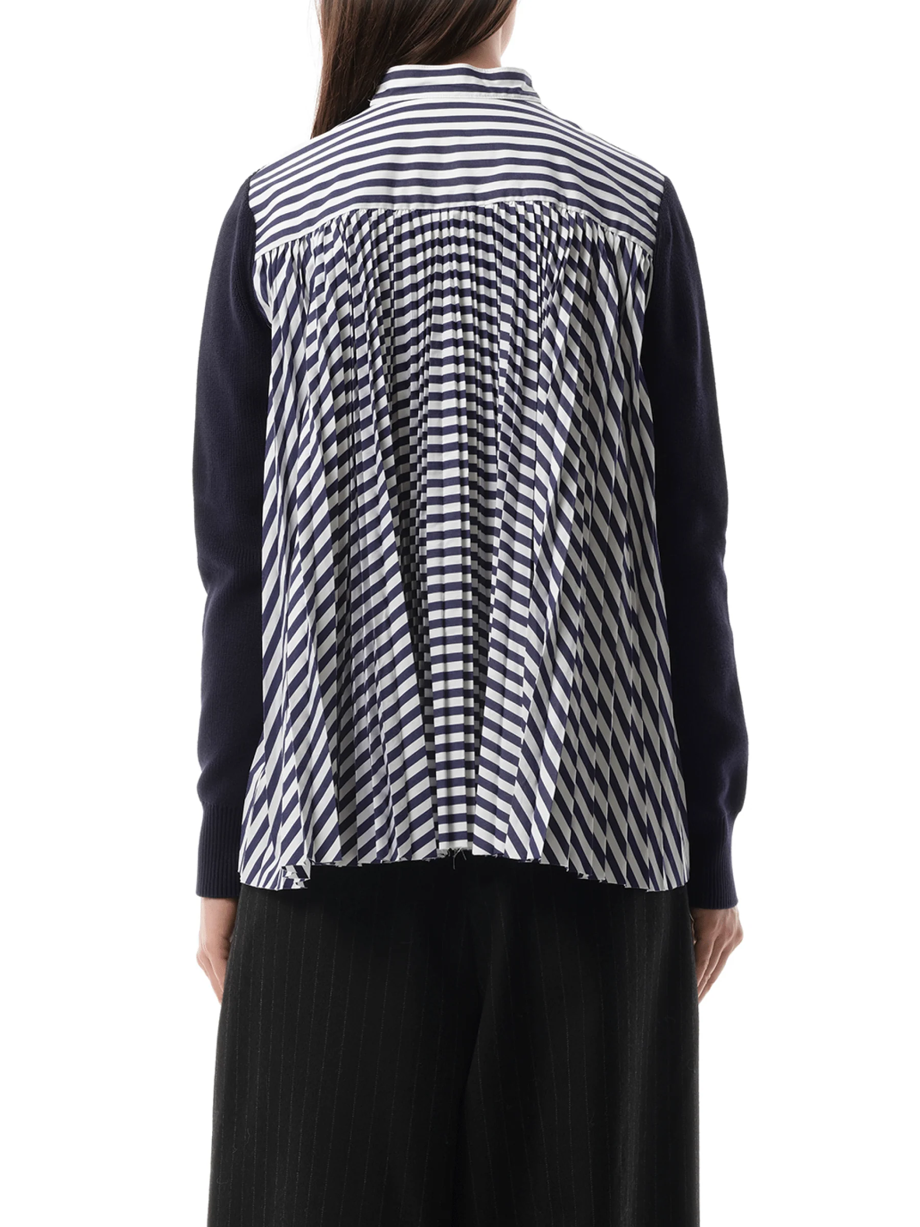 Cotton Knit Cotton Poplin Cardigan in Navy - Image 6