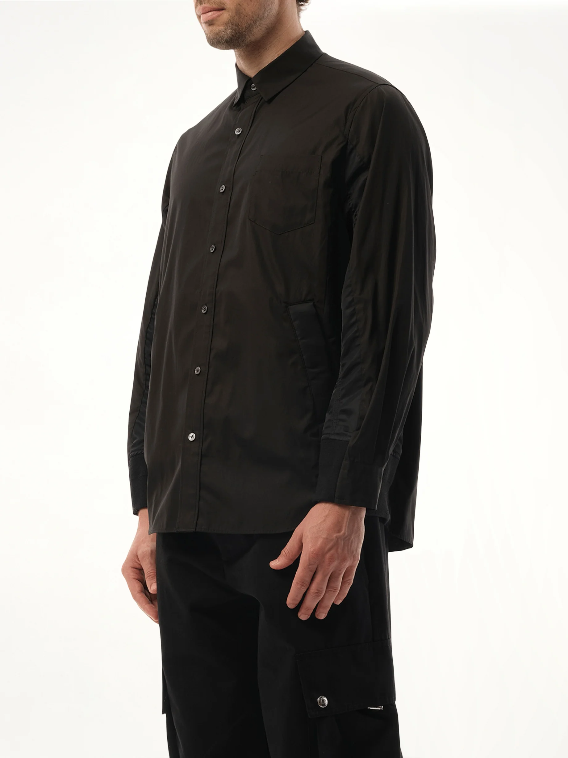 Cotton Poplin Nylon Shirt in Black - Image 5