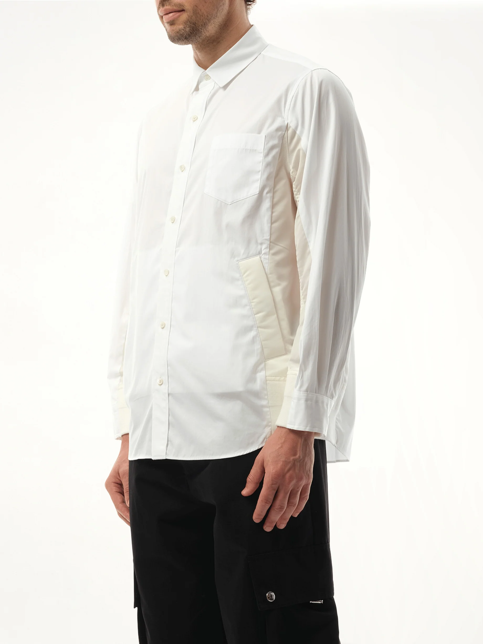 Cotton Poplin Nylon Shirt in Off White - Image 5