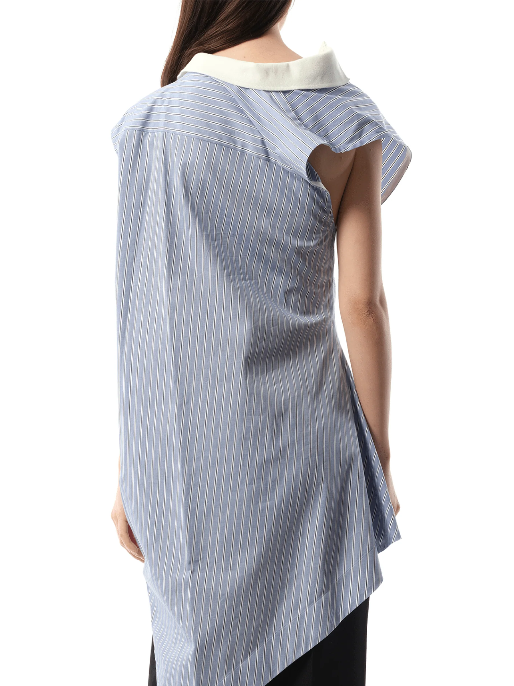 Cotton Poplin Polo Shirt in Light Blue Stripe - Image 6