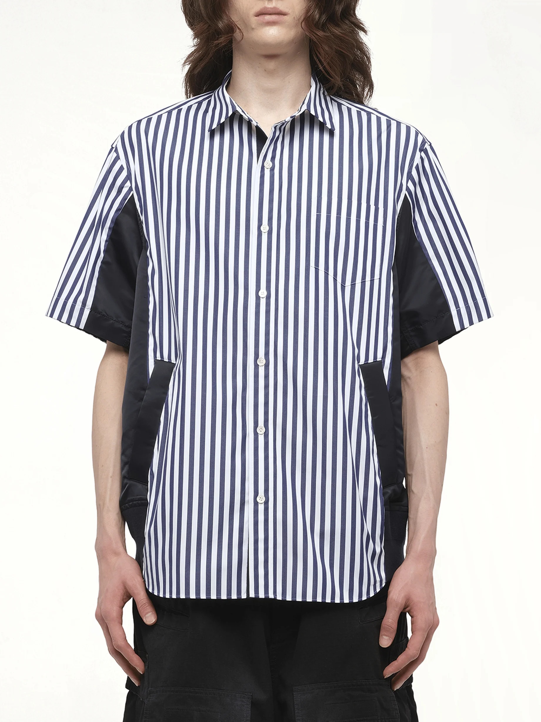 Cotton Poplin Shirt in Navy Stripe/Navy