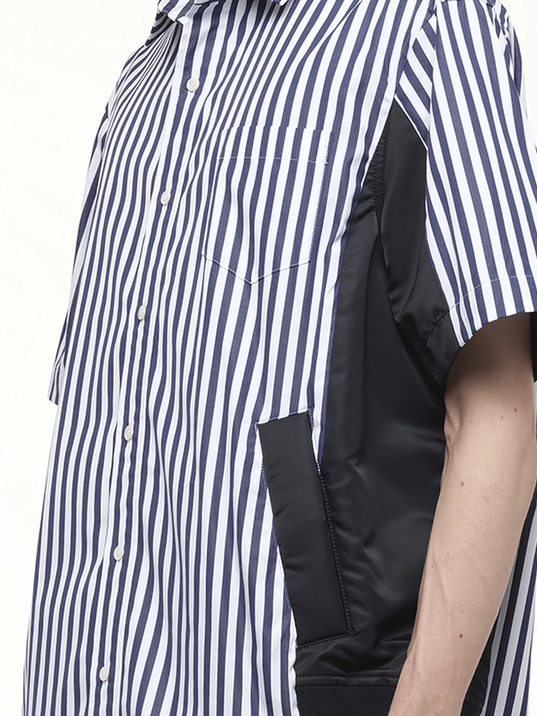 Cotton Poplin Shirt in Navy Stripe/Navy - Image 3