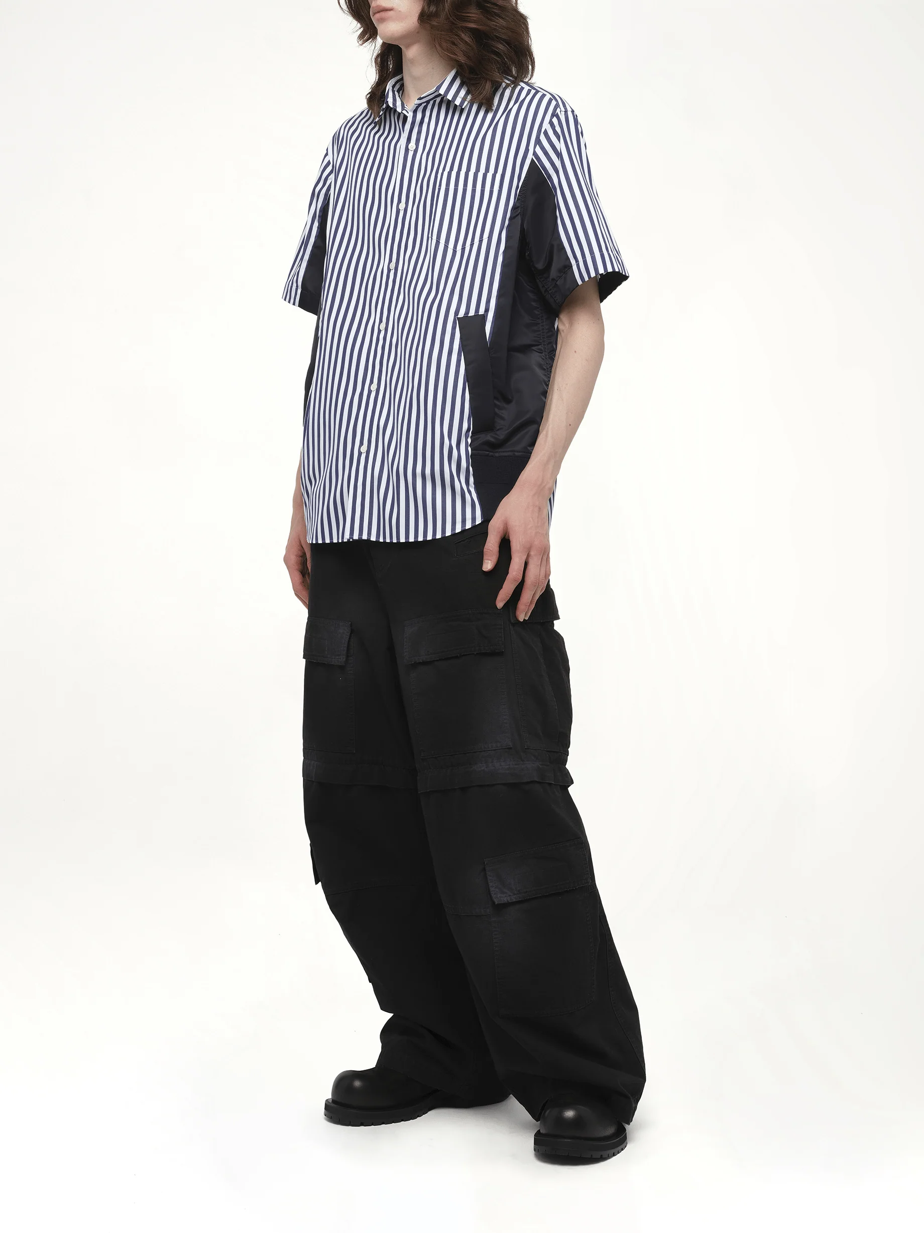 Cotton Poplin Shirt in Navy Stripe/Navy - Image 4