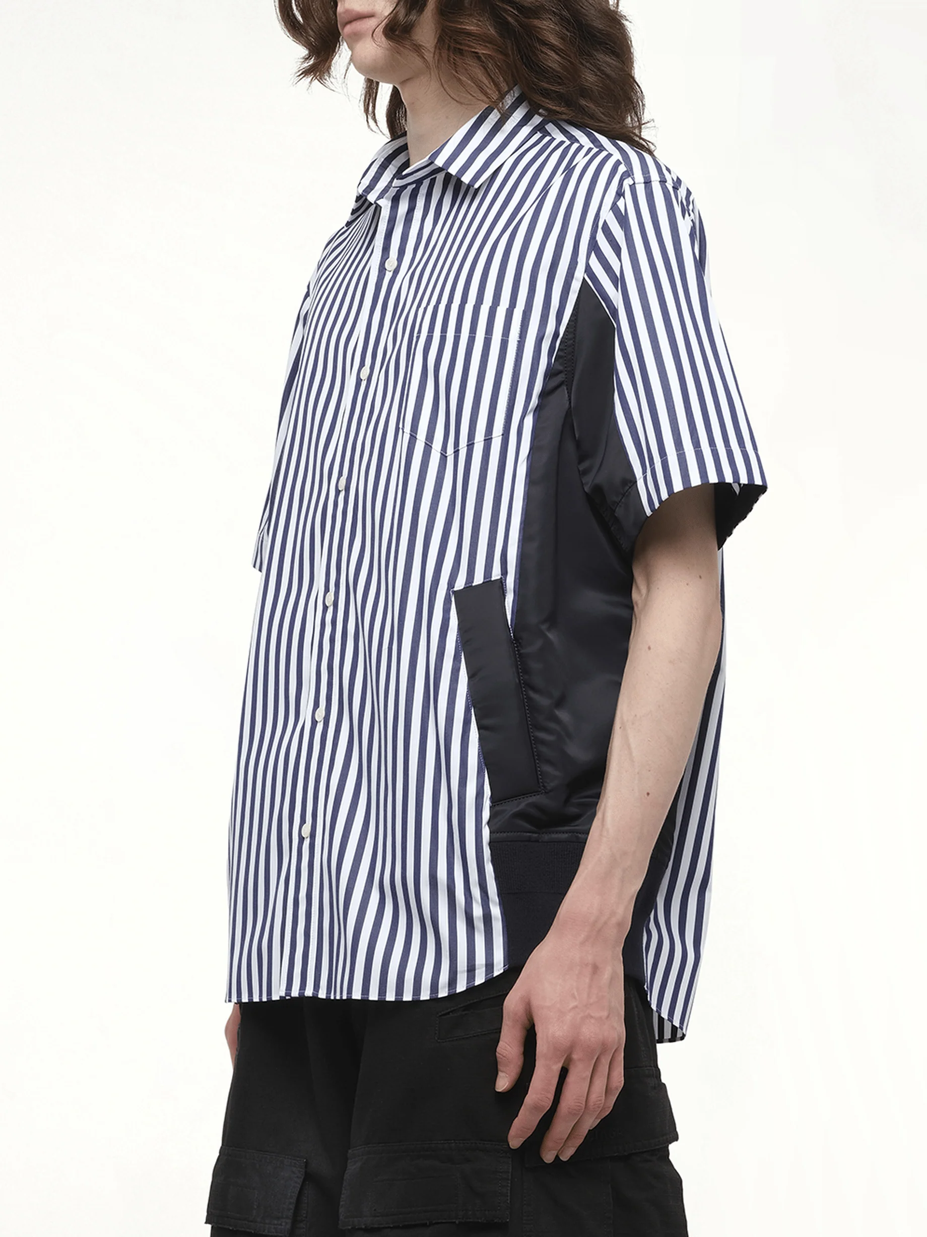 Cotton Poplin Shirt in Navy Stripe/Navy - Image 5