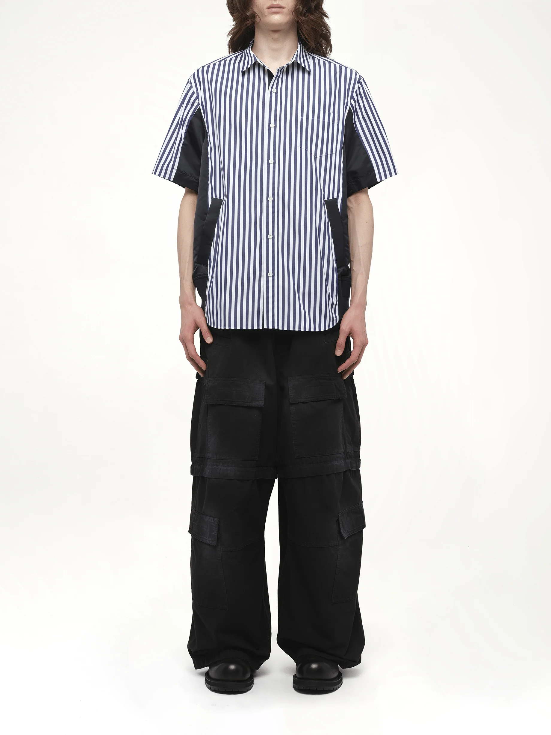 Cotton Poplin Shirt in Navy Stripe/Navy - Image 7