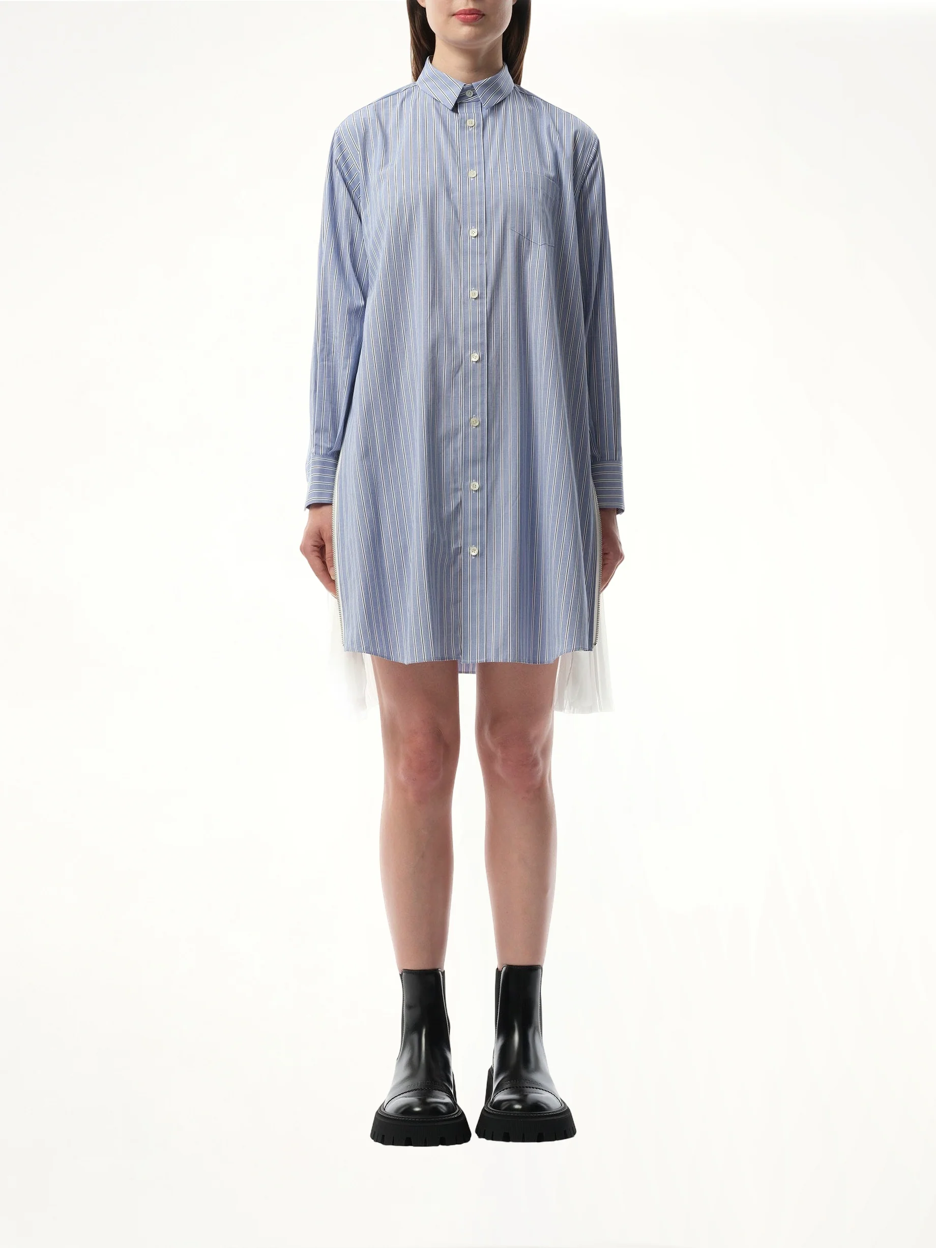 Cotton Poplin Stripe Dress in Light Blue - Image 4