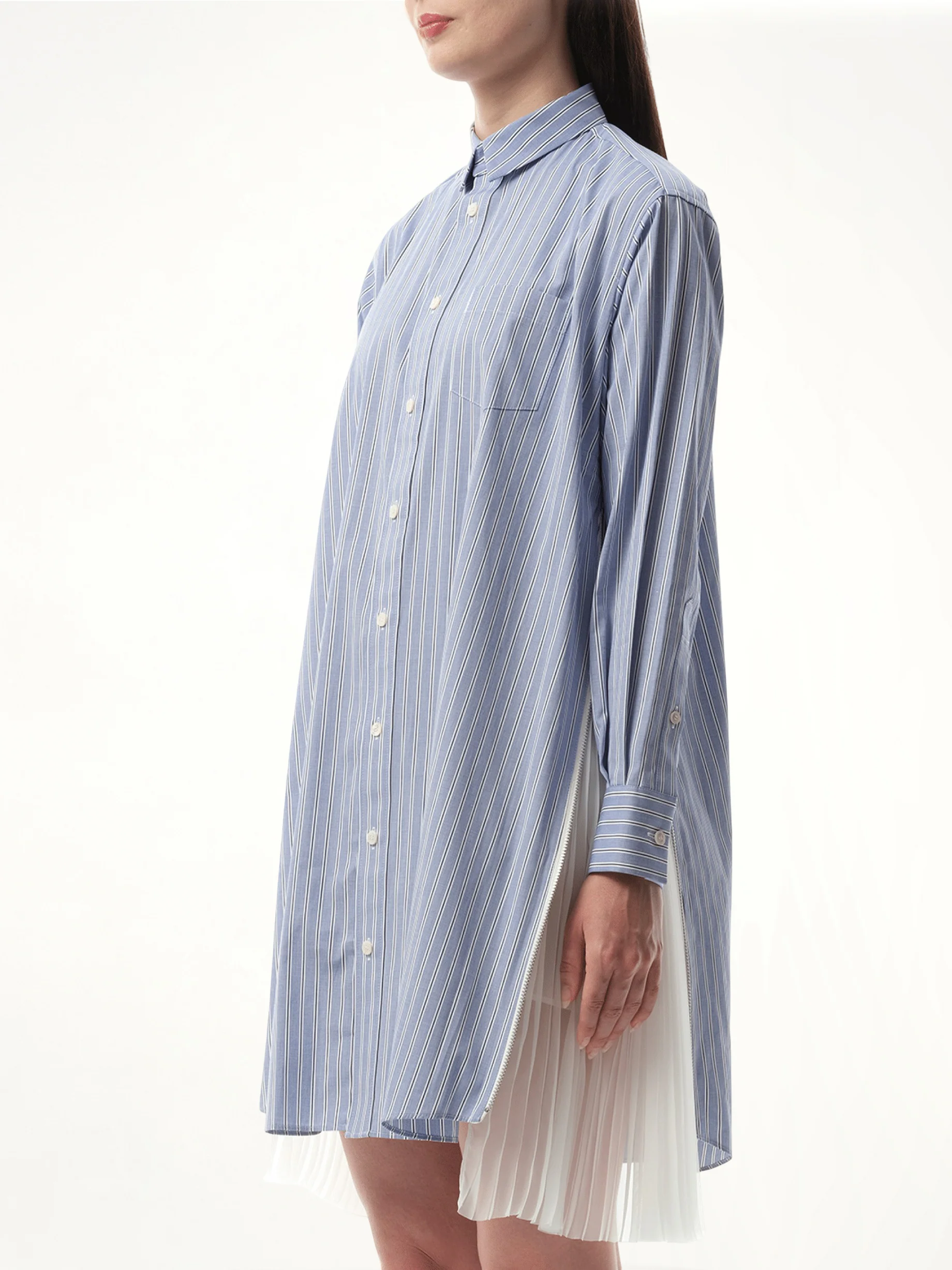 Cotton Poplin Stripe Dress in Light Blue - Image 5