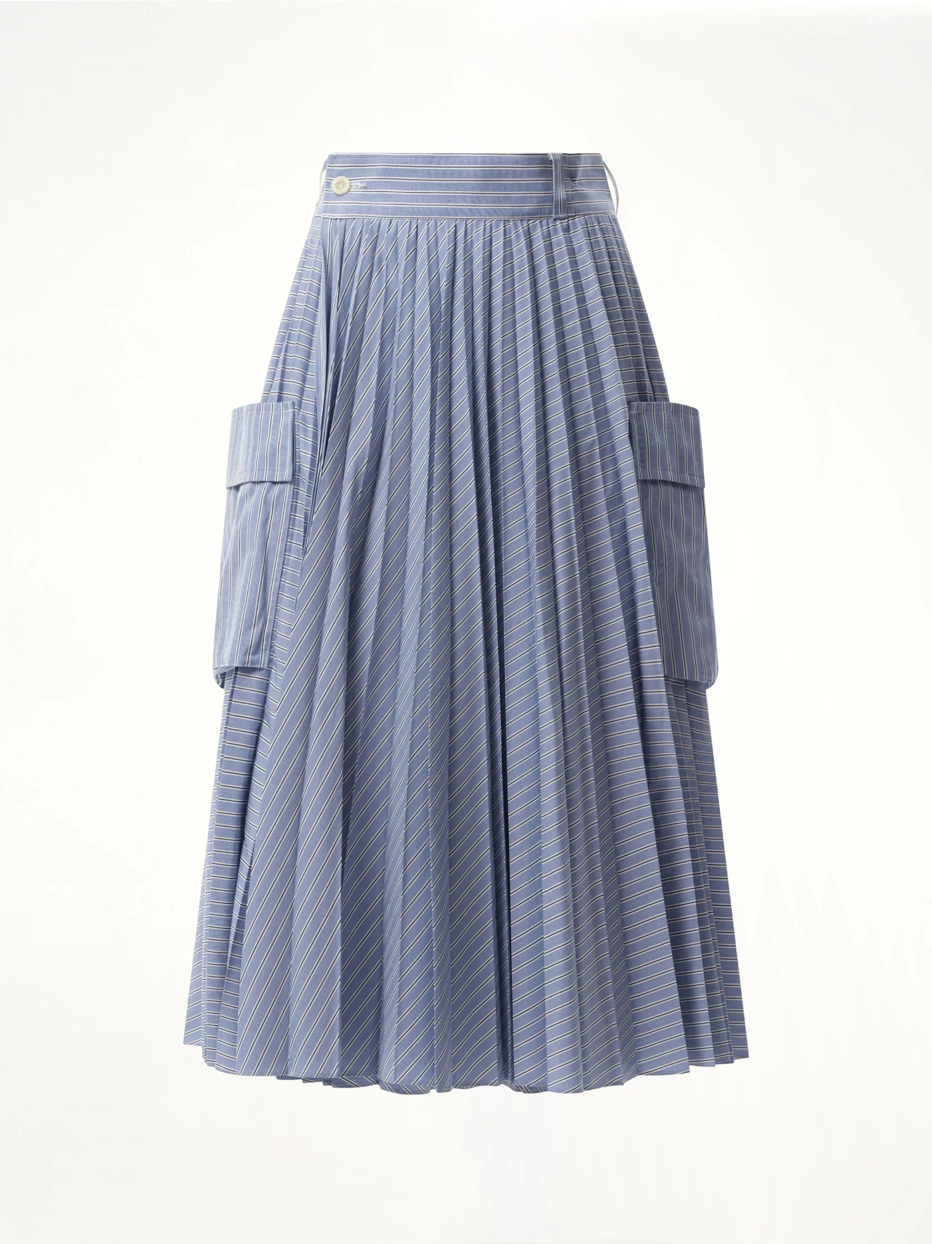 Cotton Poplin Stripe Skirt in Light Blue - Image 2