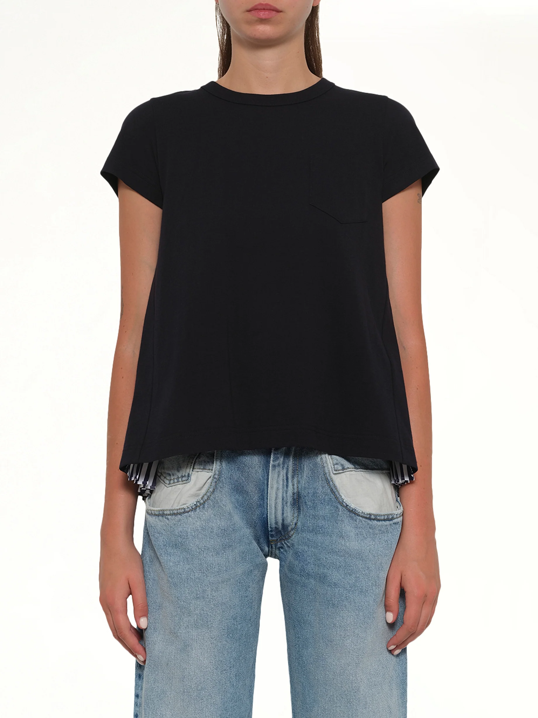Cotton Poplin x Cotton Jersey T-Shirt in Navy
