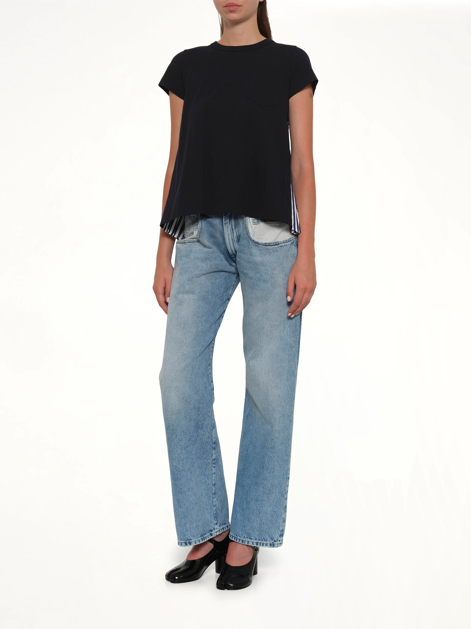 Cotton Poplin x Cotton Jersey T-Shirt in Navy - Image 4