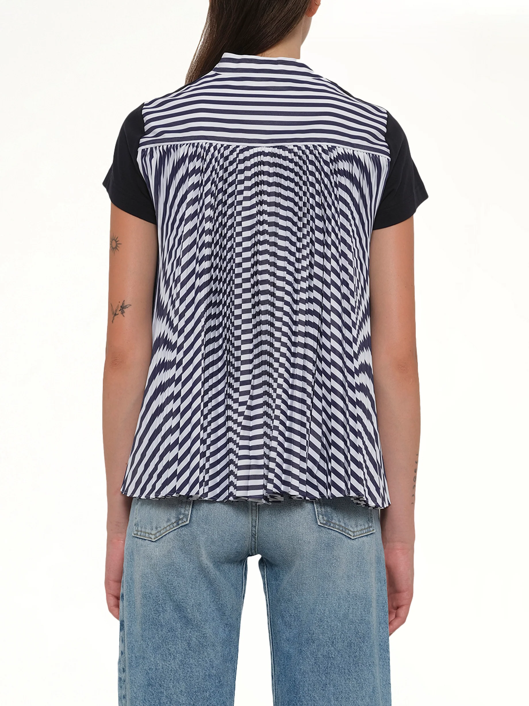 Cotton Poplin x Cotton Jersey T-Shirt in Navy - Image 5