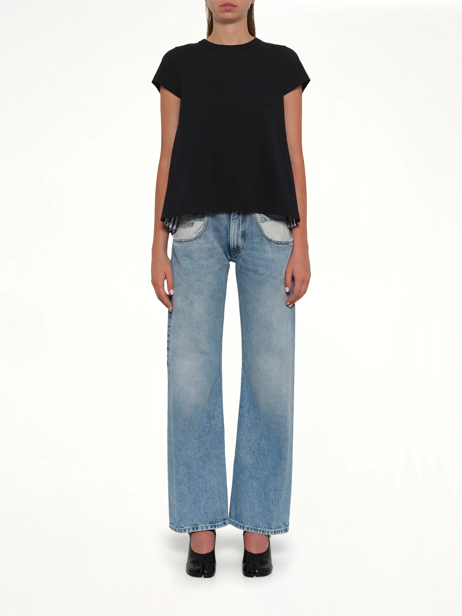 Cotton Poplin x Cotton Jersey T-Shirt in Navy - Image 7