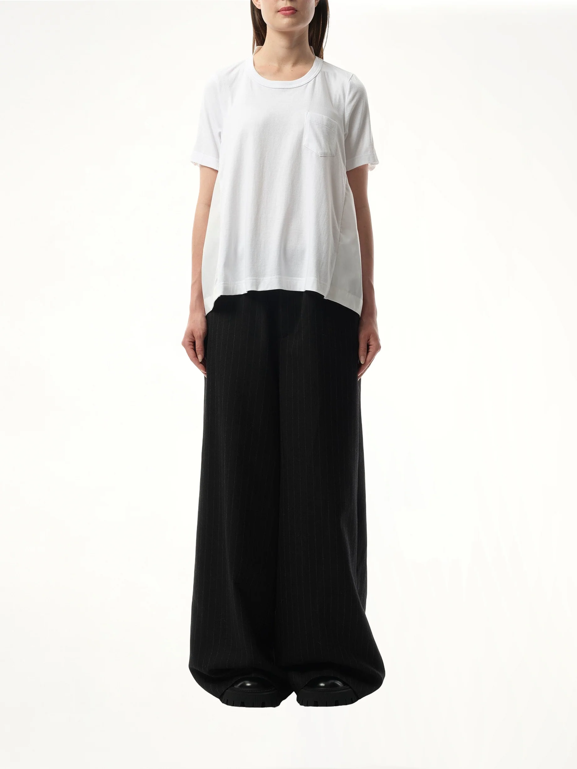 Cotton Poplin x Cotton Jersey T-Shirt in White/Off White - Image 4