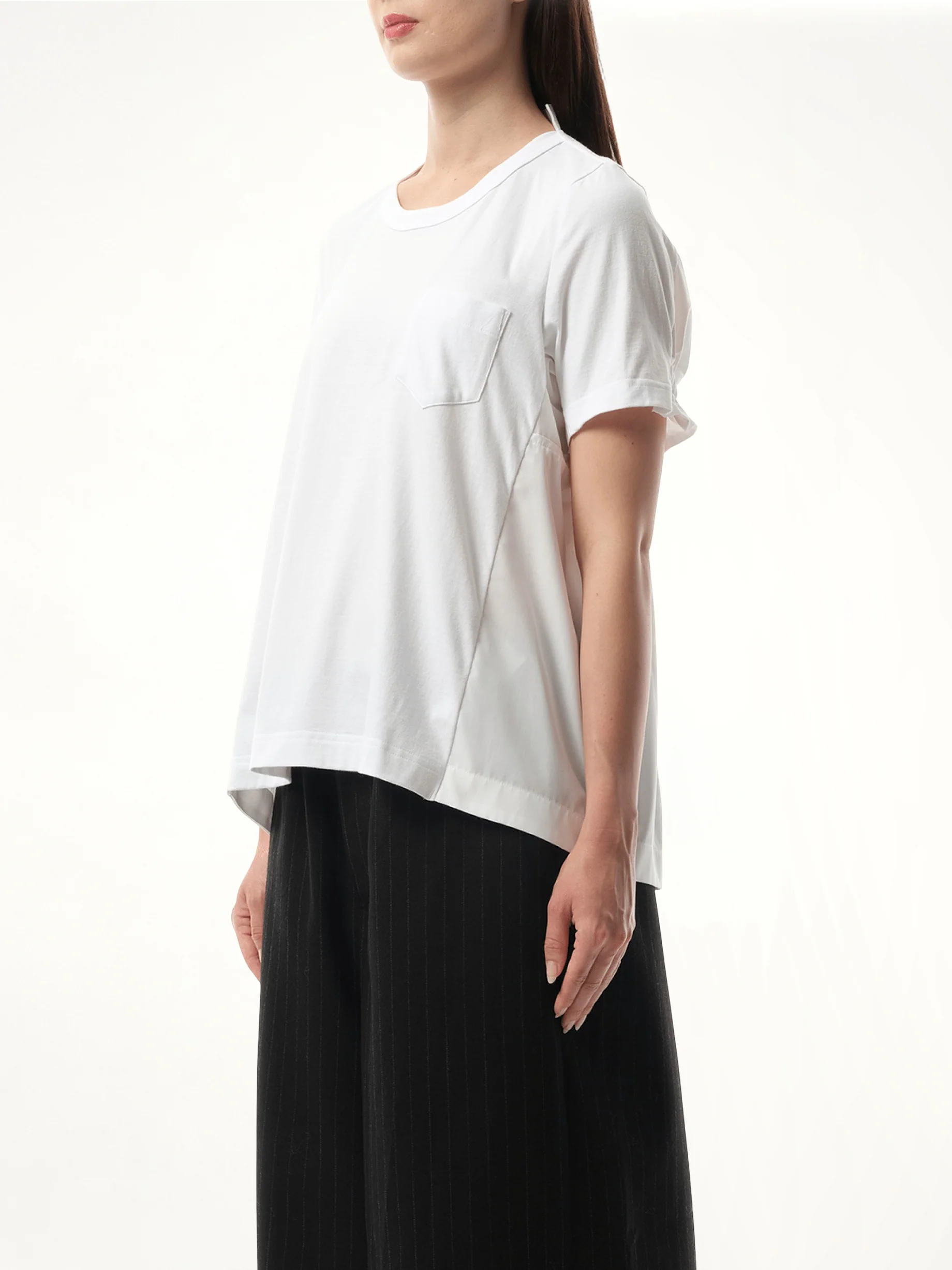 Cotton Poplin x Cotton Jersey T-Shirt in White/Off White - Image 5