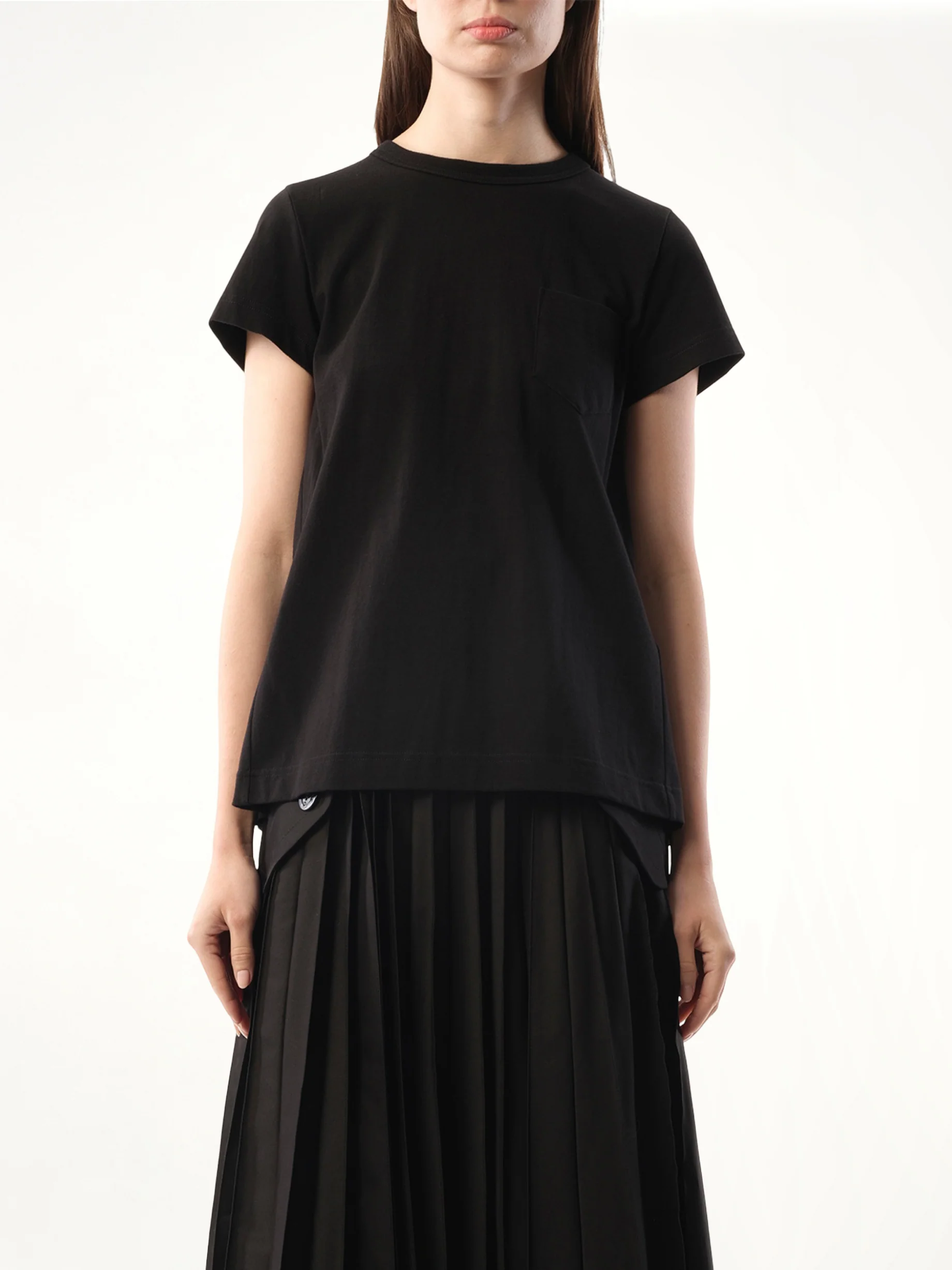 Cotton Poplin x Jersey T-Shirt in Black