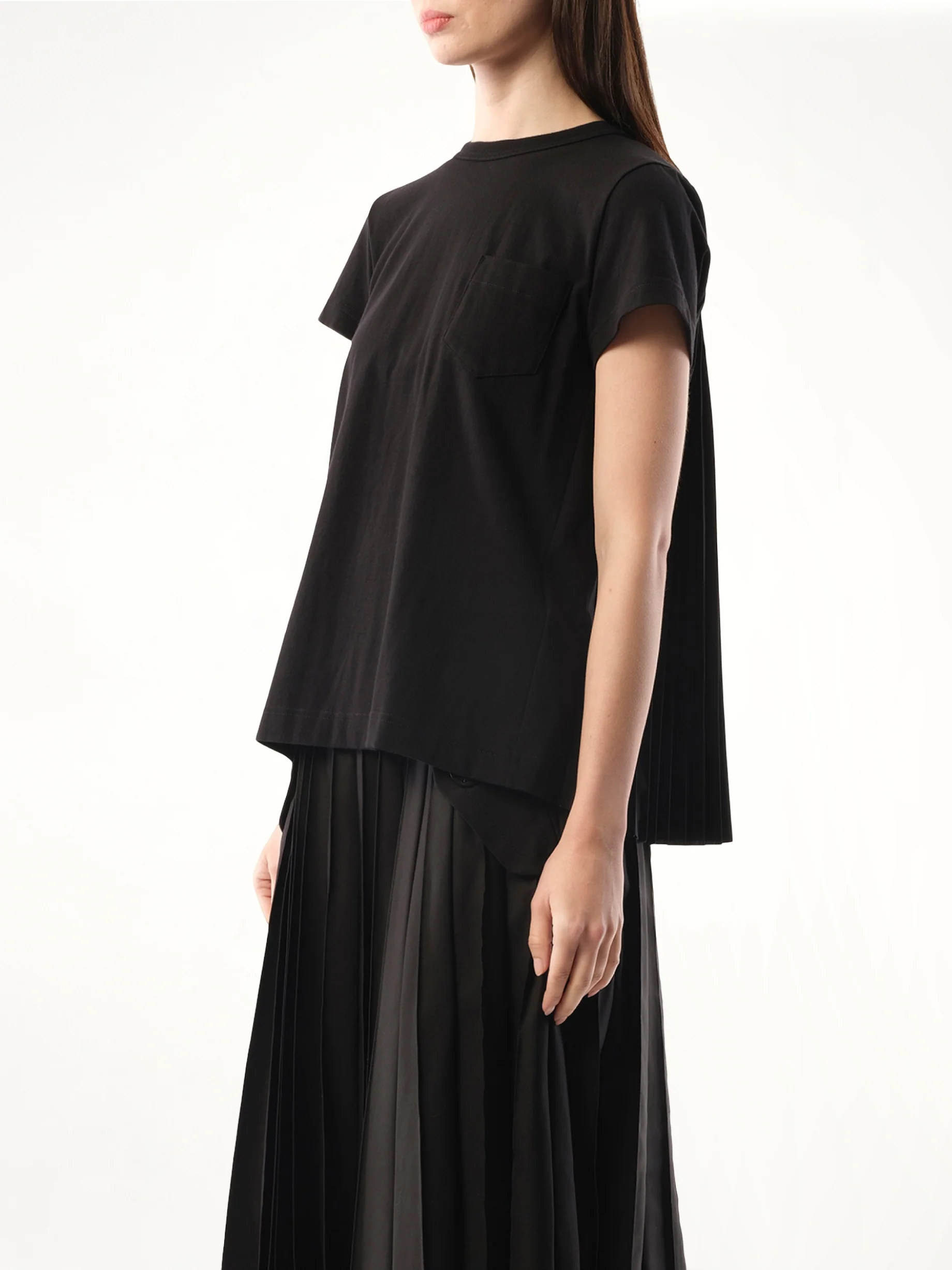 Cotton Poplin x Jersey T-Shirt in Black - Image 3