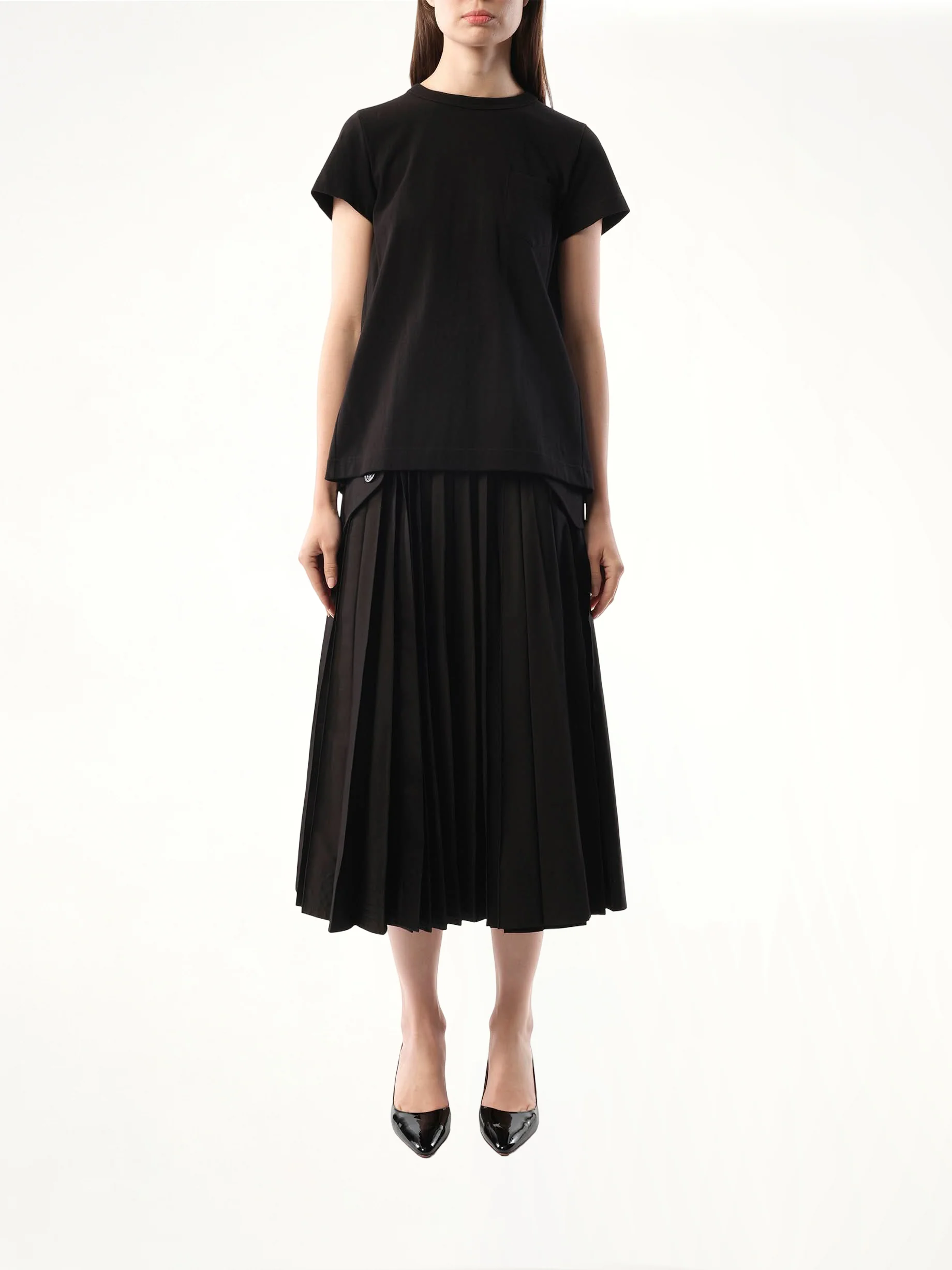 Cotton Poplin x Jersey T-Shirt in Black - Image 4