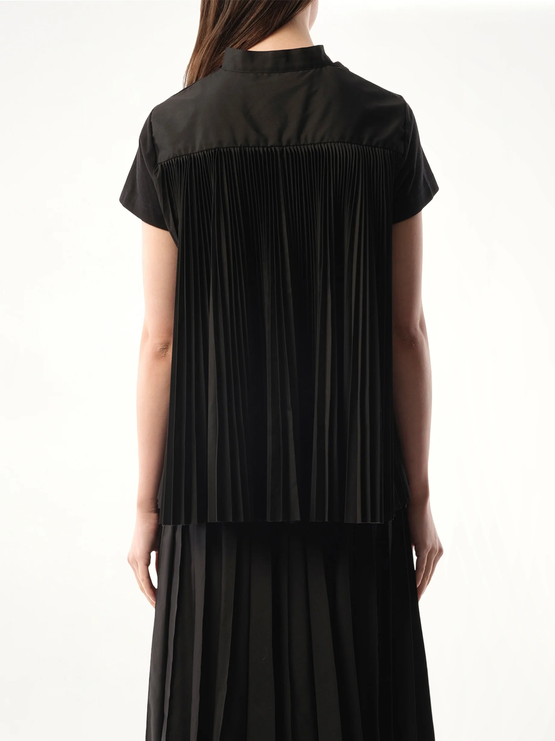 Cotton Poplin x Jersey T-Shirt in Black - Image 5