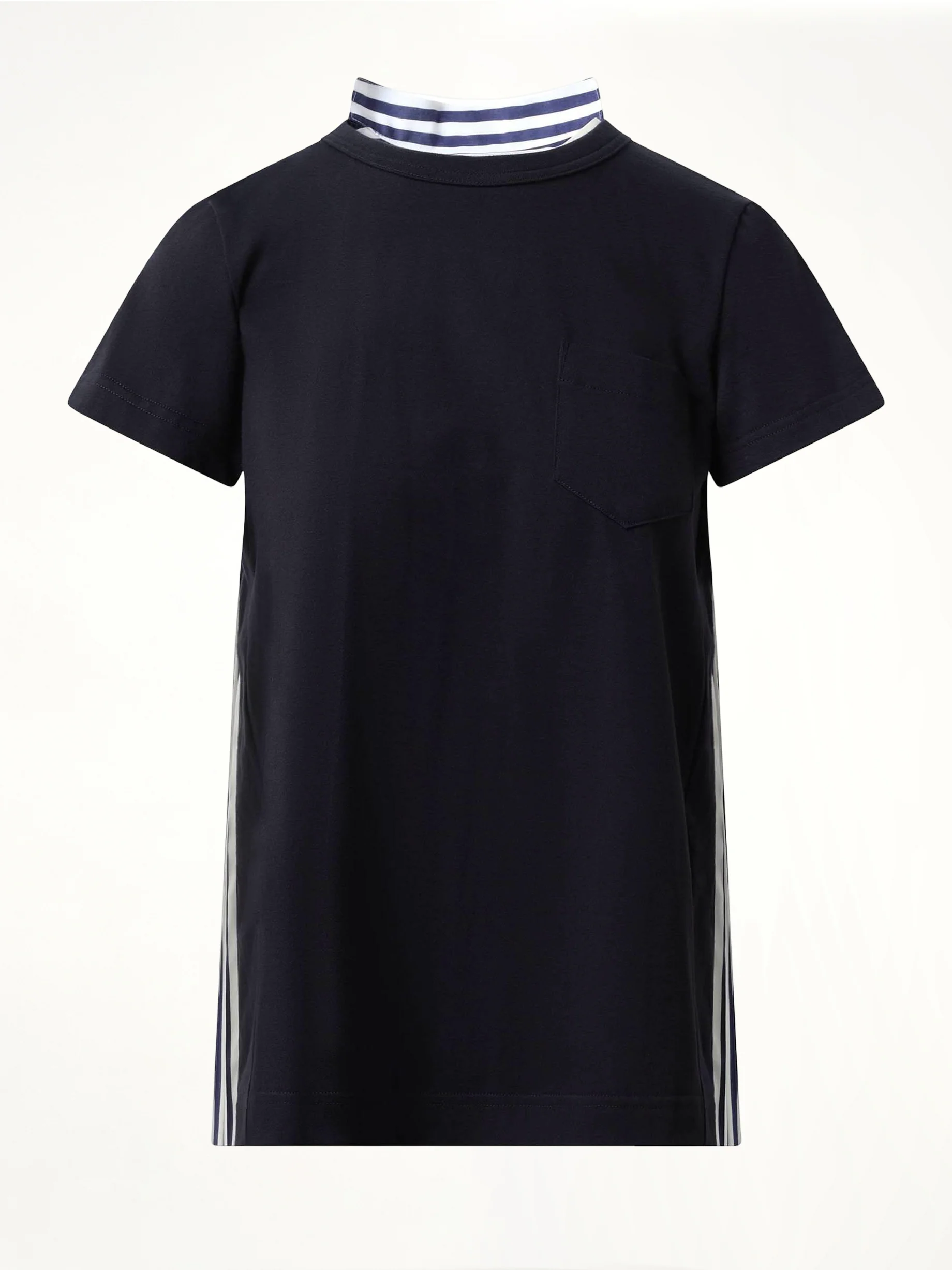 Cotton Poplin x Jersey T-Shirt in Navy/Navy Stripe - Image 2