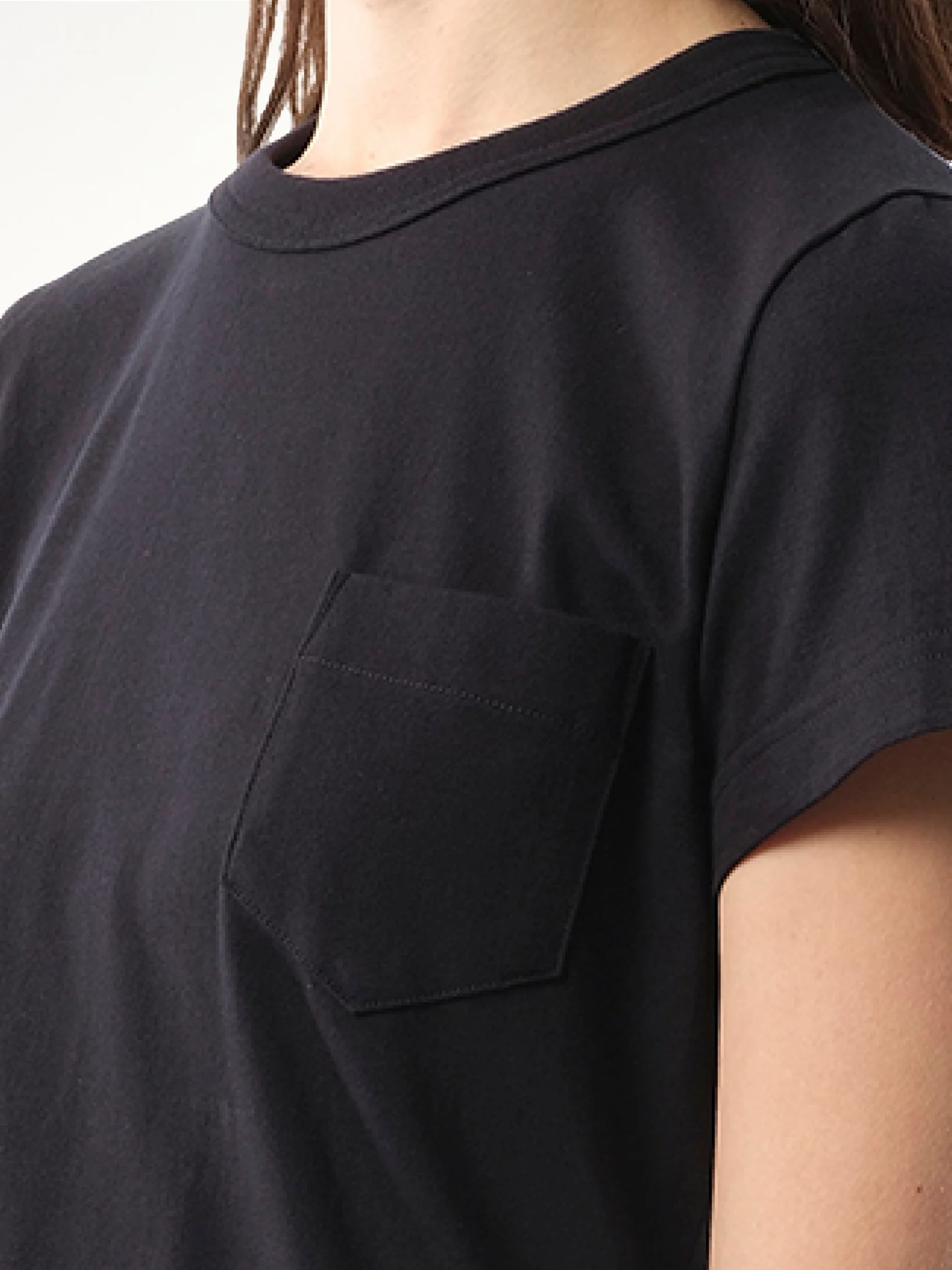 Cotton Poplin x Jersey T-Shirt in Navy/Navy Stripe - Image 3