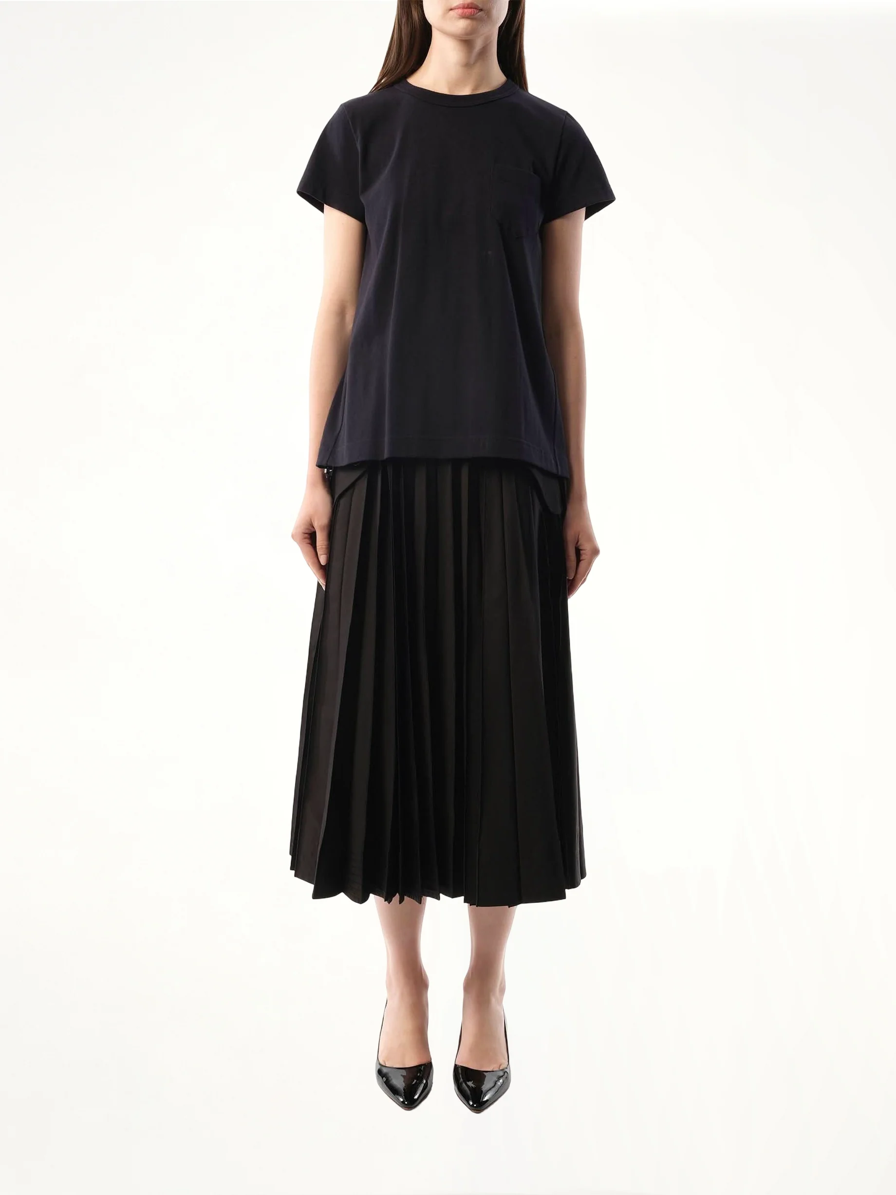 Cotton Poplin x Jersey T-Shirt in Navy/Navy Stripe - Image 4