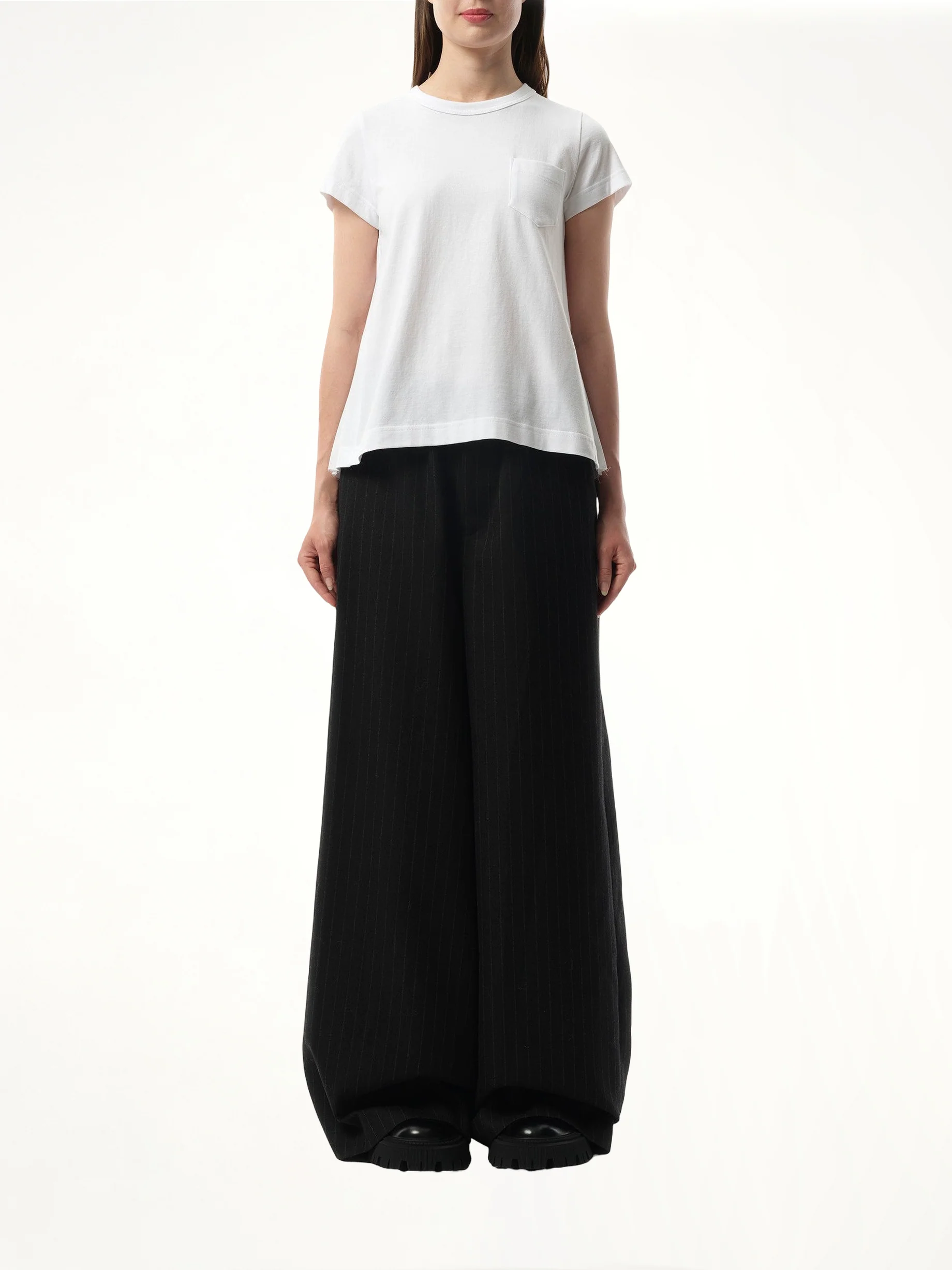 Cotton Poplin x Jersey T-Shirt in White/Off White - Image 4
