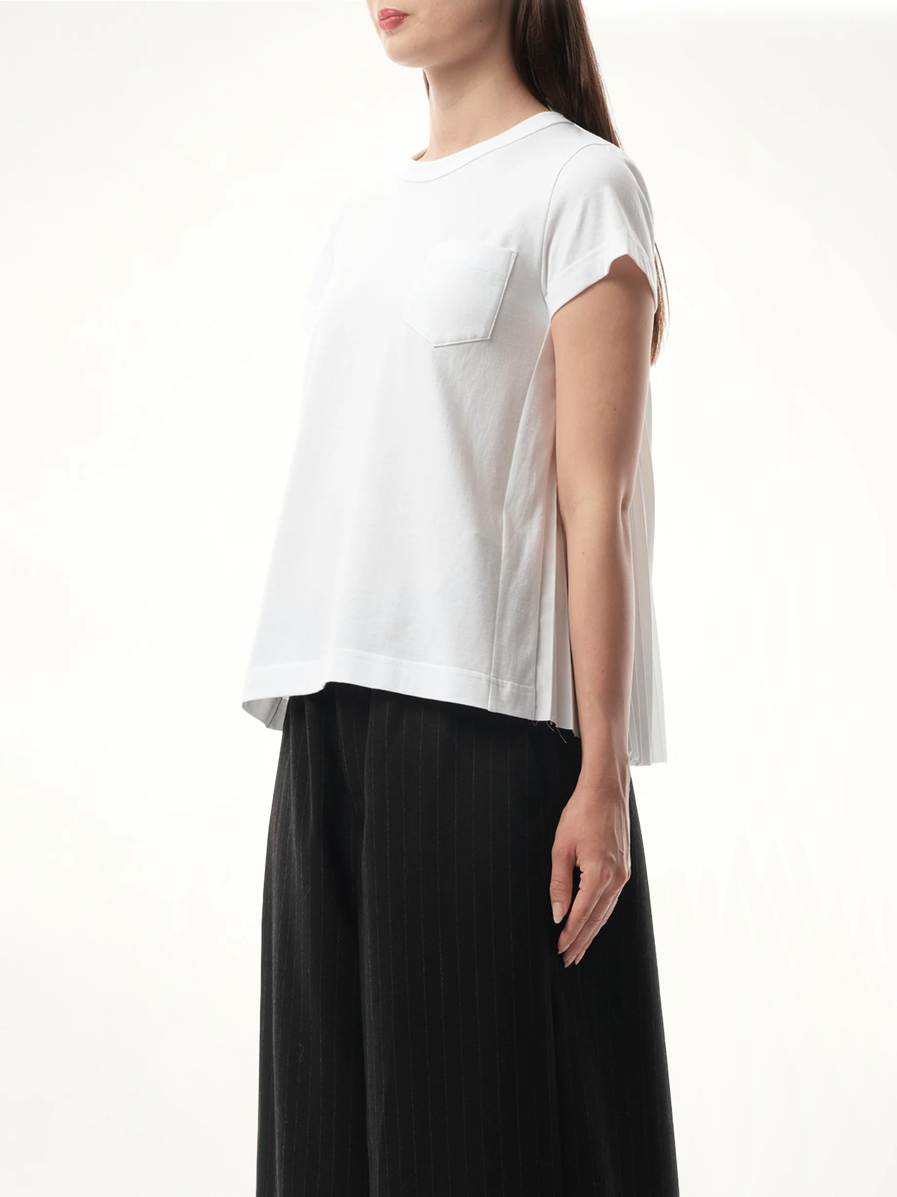 Cotton Poplin x Jersey T-Shirt in White/Off White - Image 5