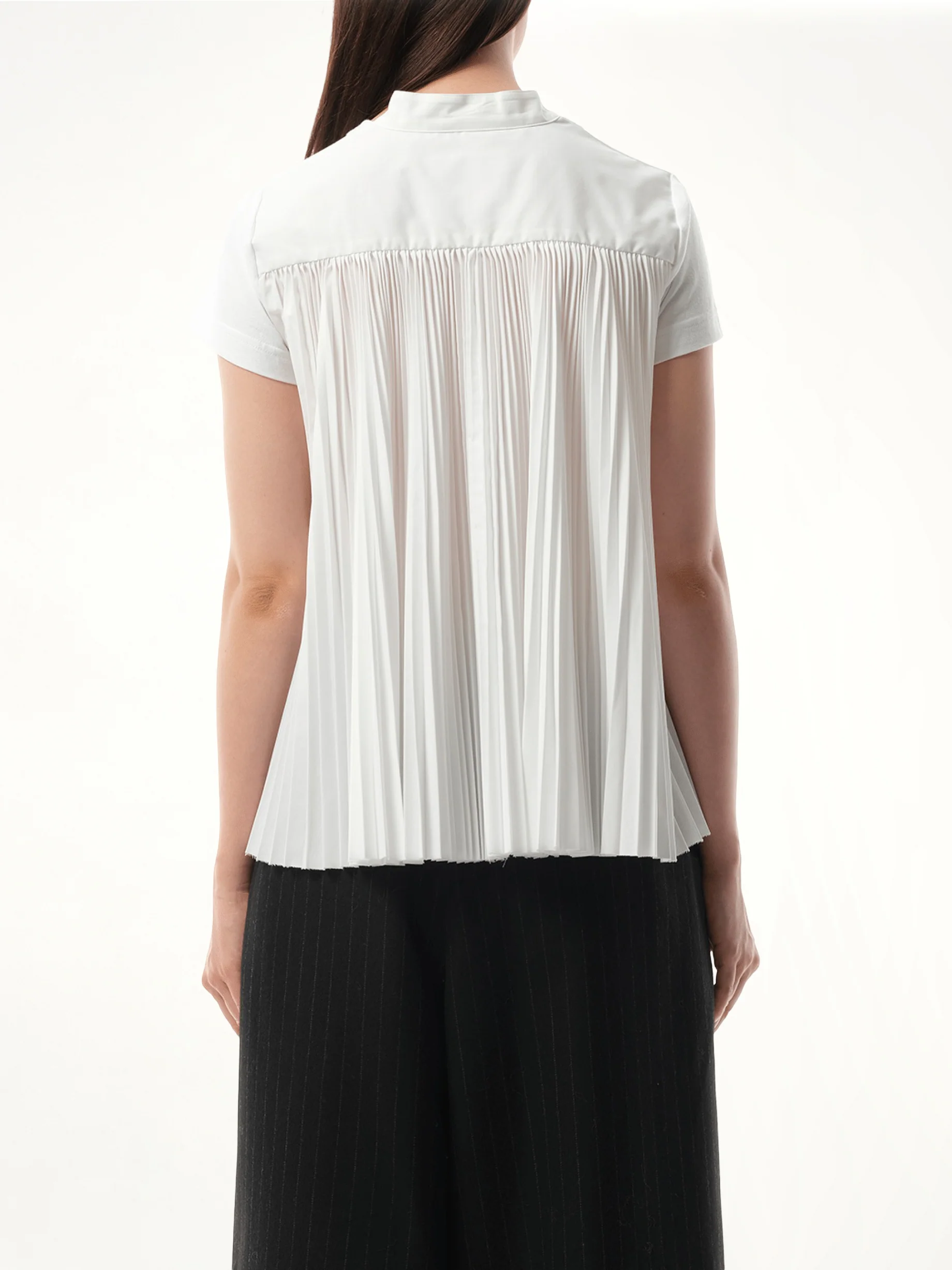 Cotton Poplin x Jersey T-Shirt in White/Off White - Image 6