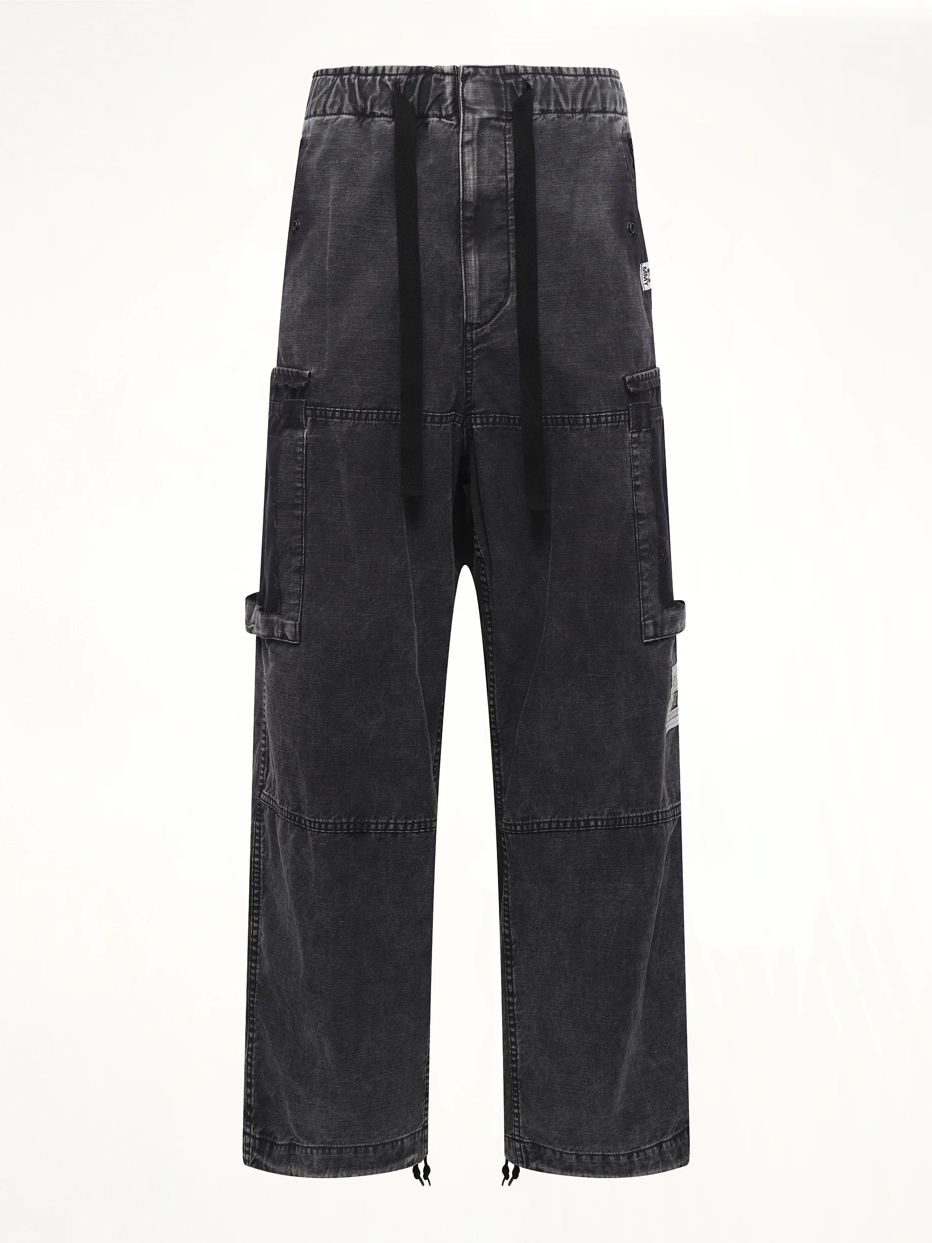 Cotton Satin Cargo Trousers in Black - Image 2