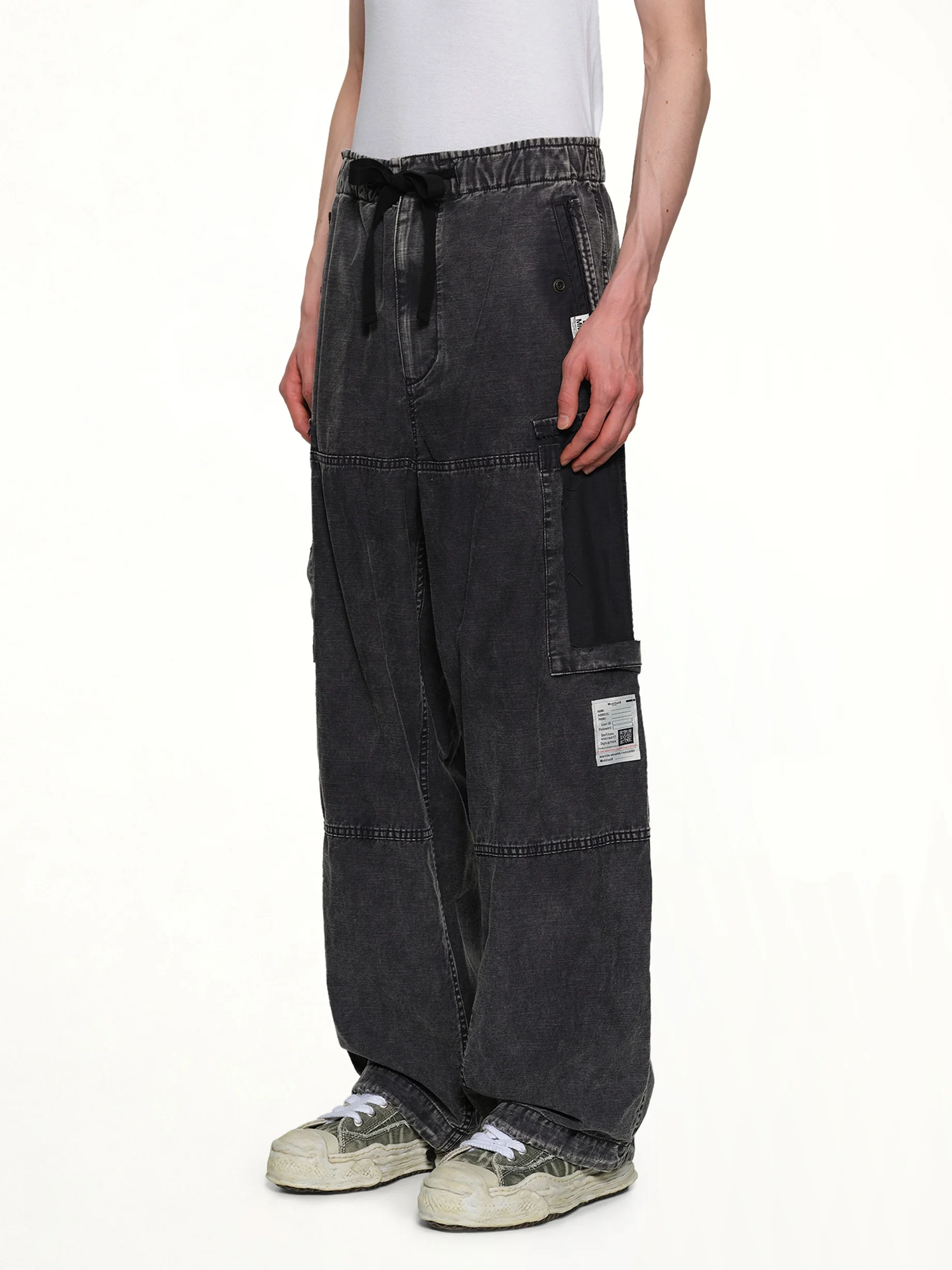 Cotton Satin Cargo Trousers in Black - Image 3
