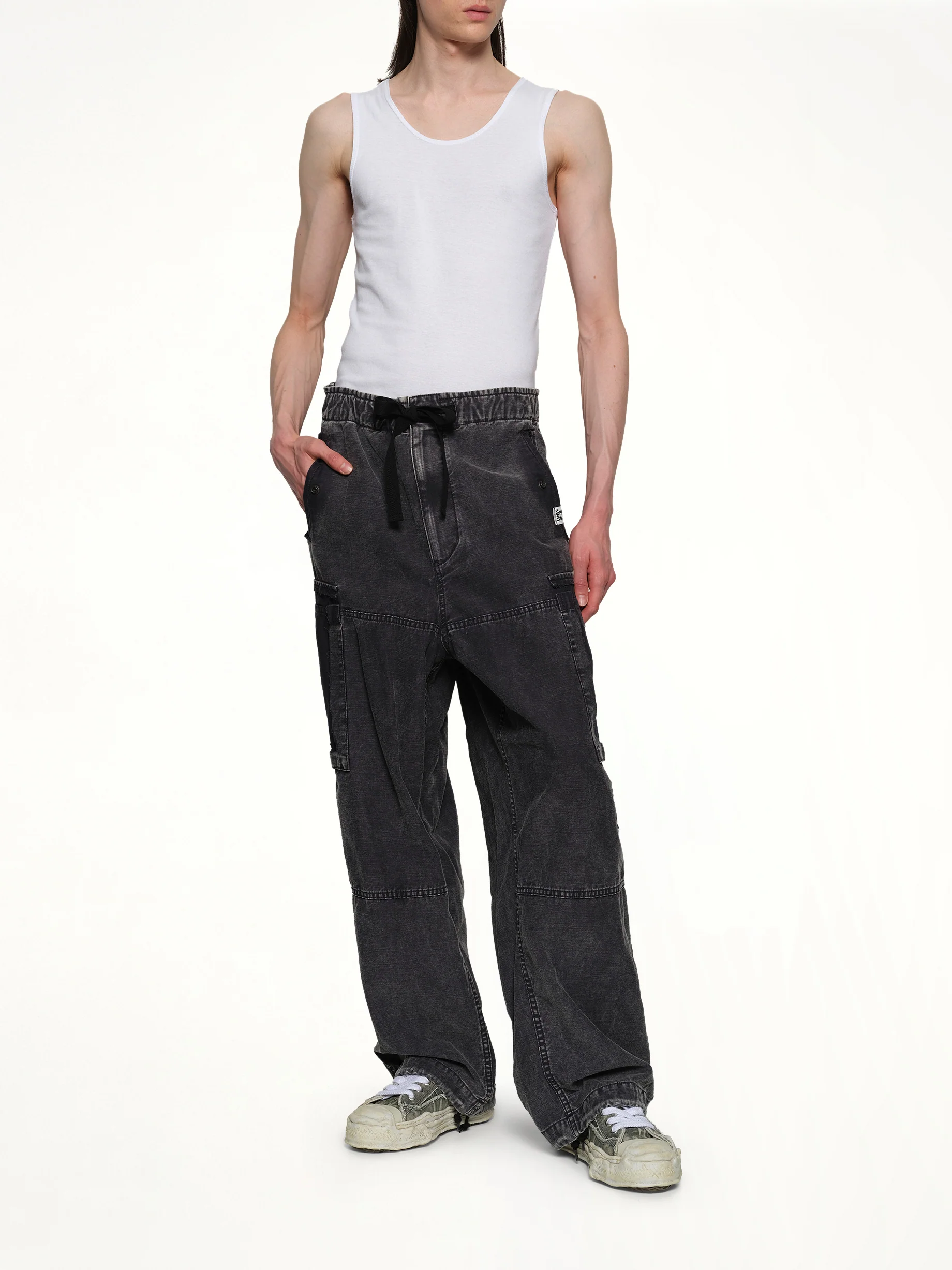 Cotton Satin Cargo Trousers in Black - Image 4