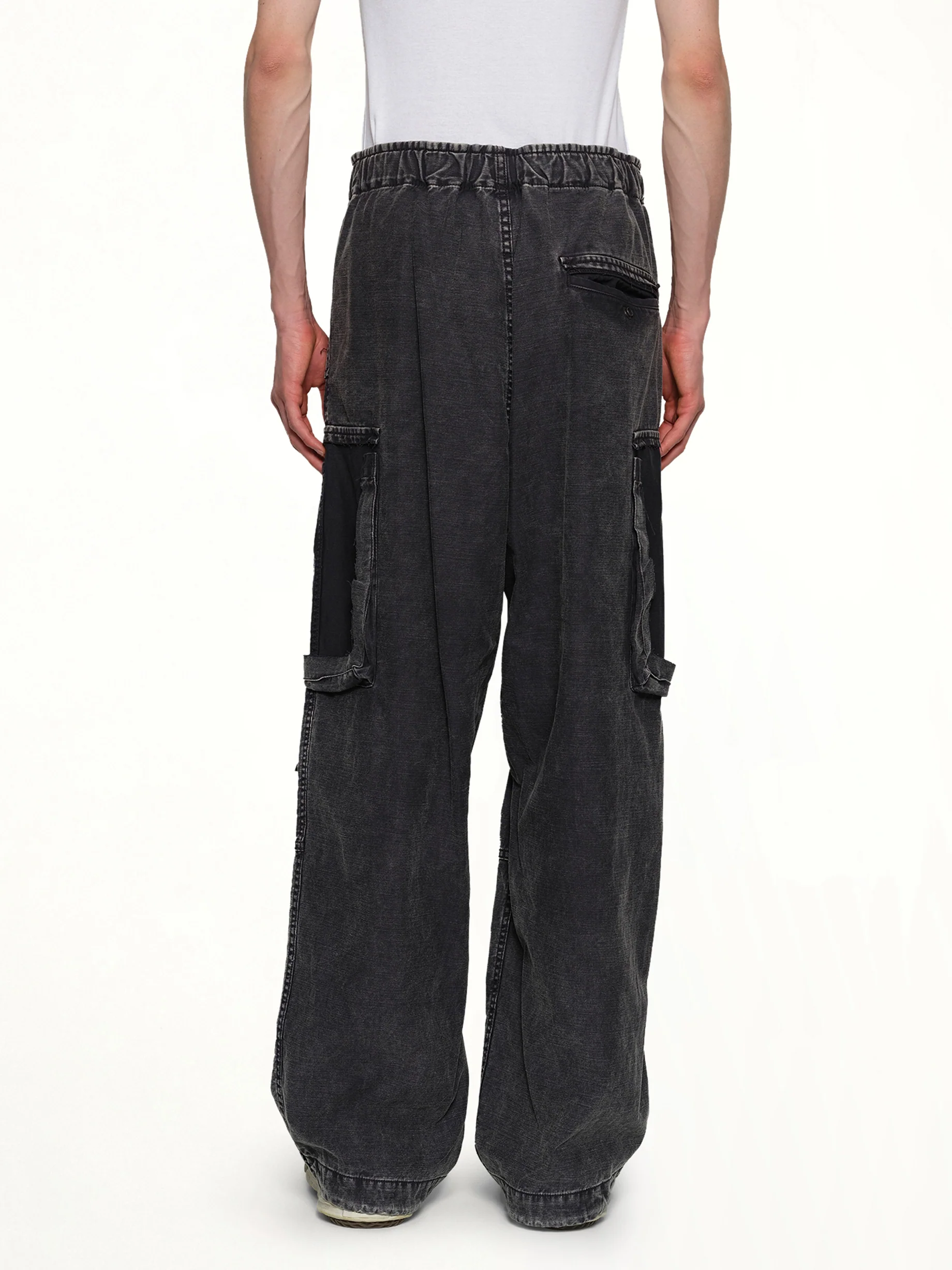 Cotton Satin Cargo Trousers in Black - Image 5