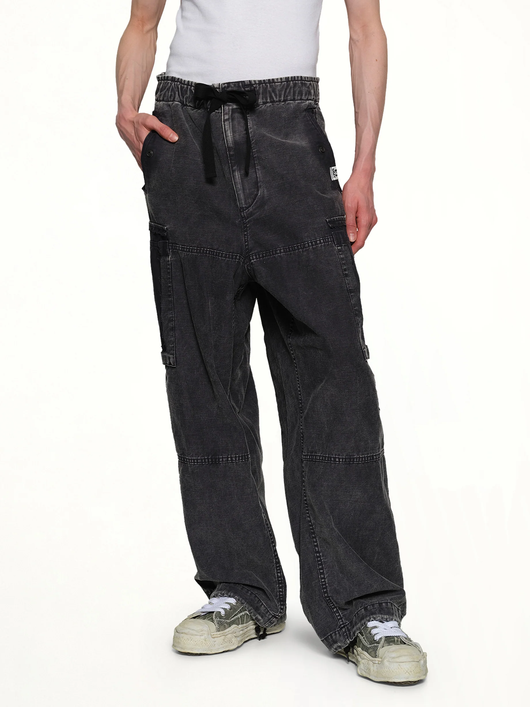 Cotton Satin Cargo Trousers in Black - Image 6