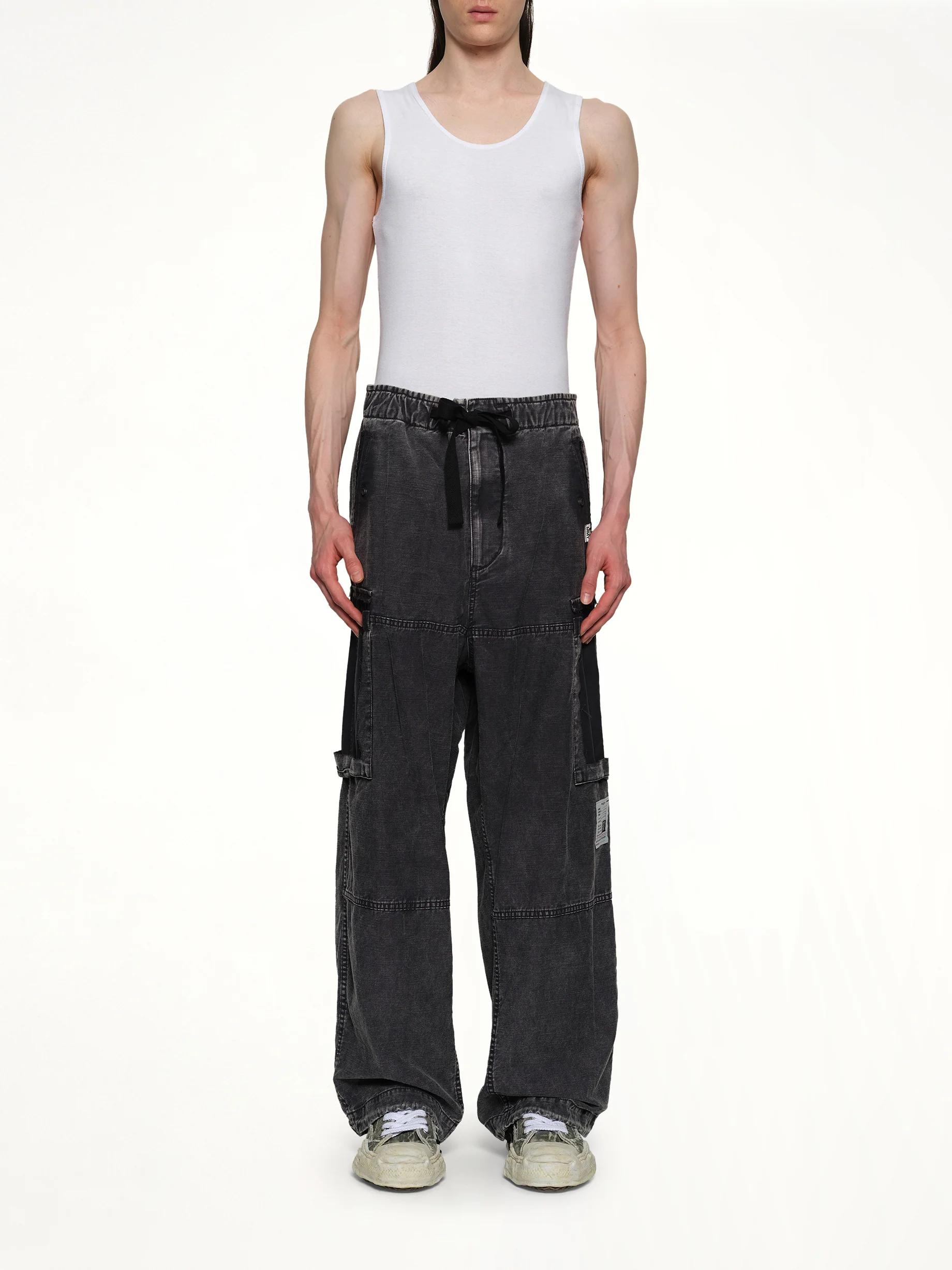 Cotton Satin Cargo Trousers in Black - Image 7
