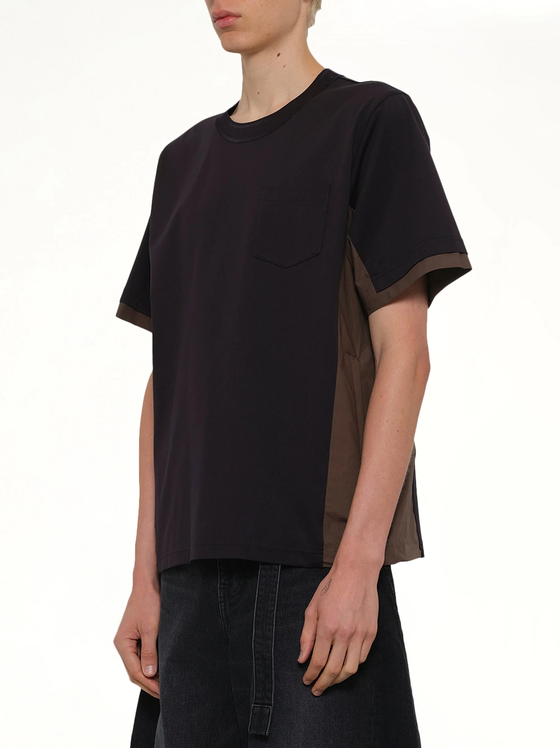Cotton Typewriter x Cotton Jersey T-Shirt in Navy/Taupe - Image 3