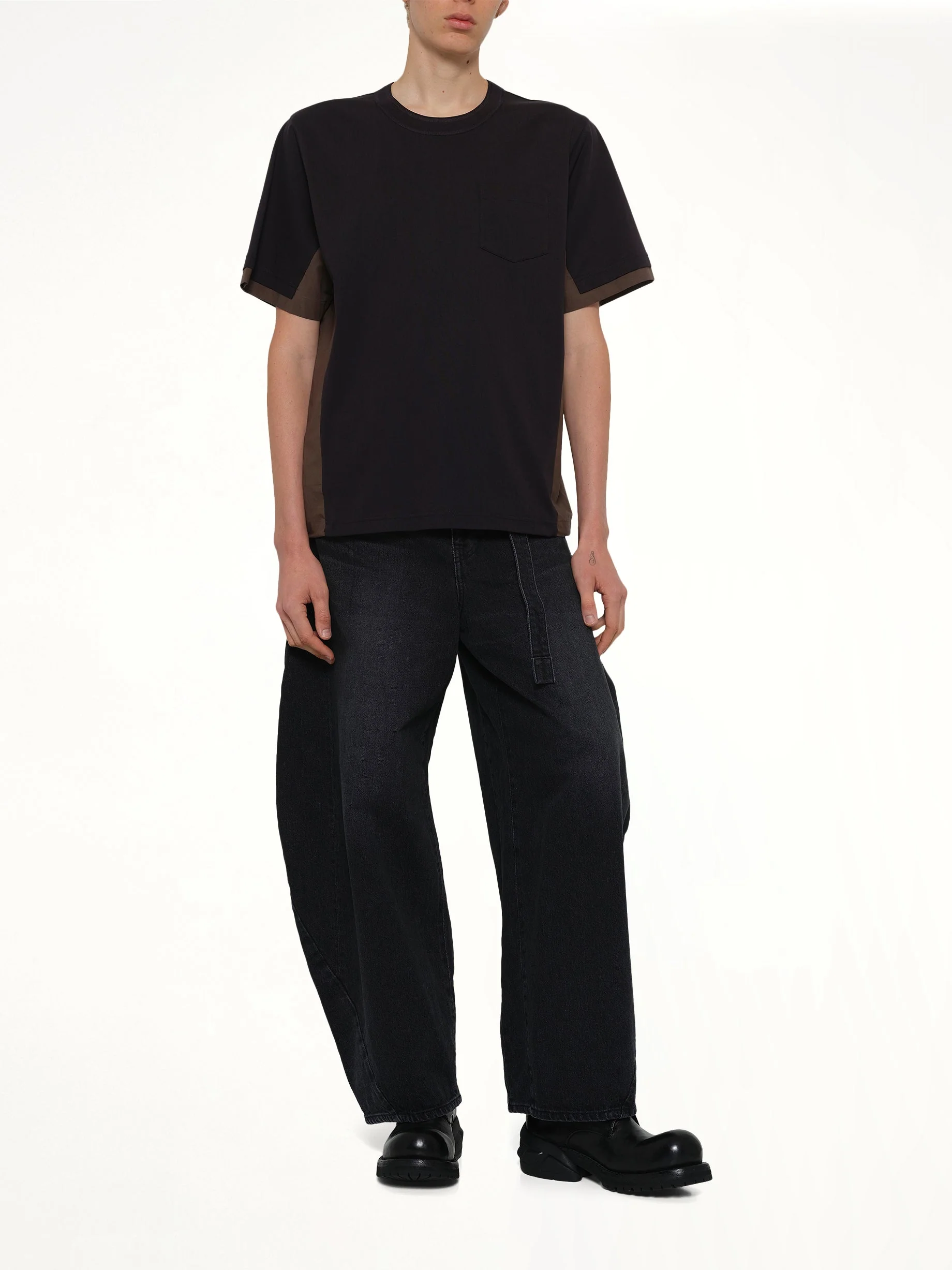 Cotton Typewriter x Cotton Jersey T-Shirt in Navy/Taupe - Image 4