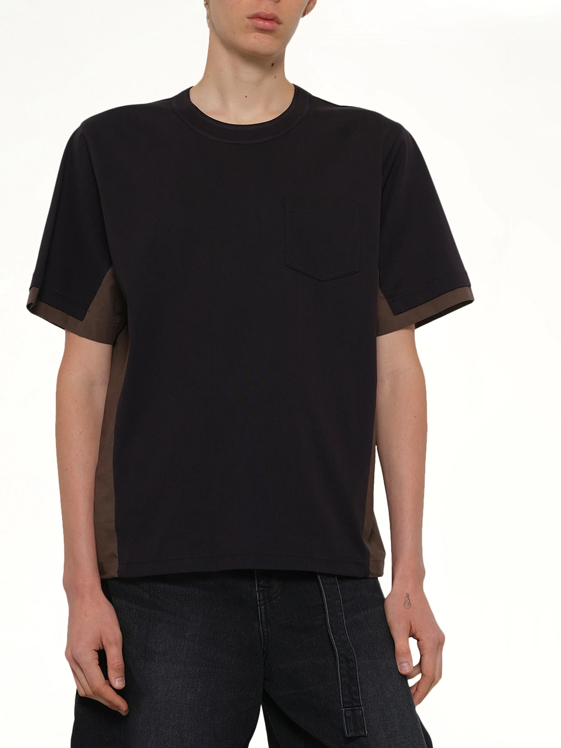 Cotton Typewriter x Cotton Jersey T-Shirt in Navy/Taupe - Image 6