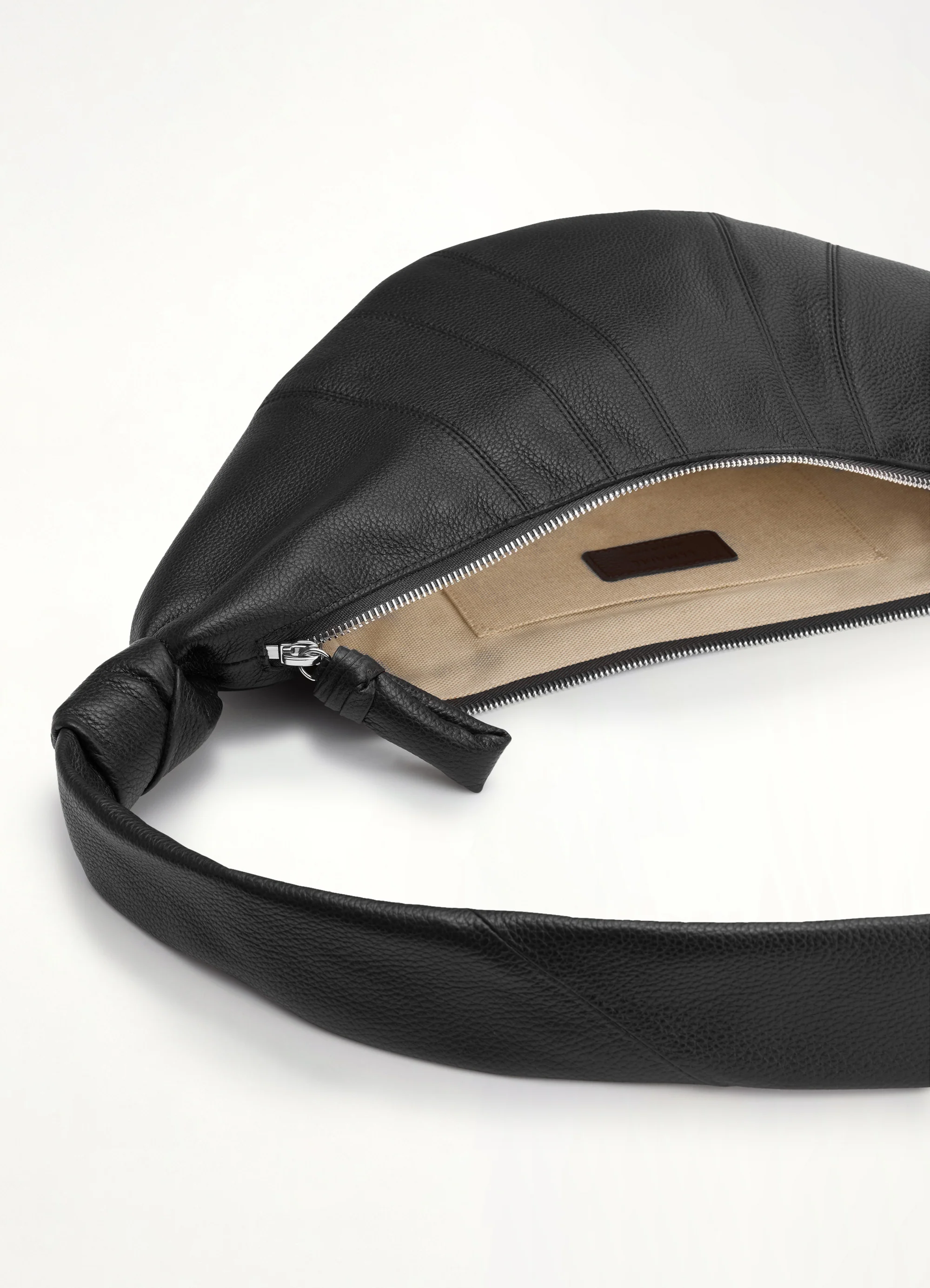 Cowhide Medium Croissant Bag in Black - Image 3