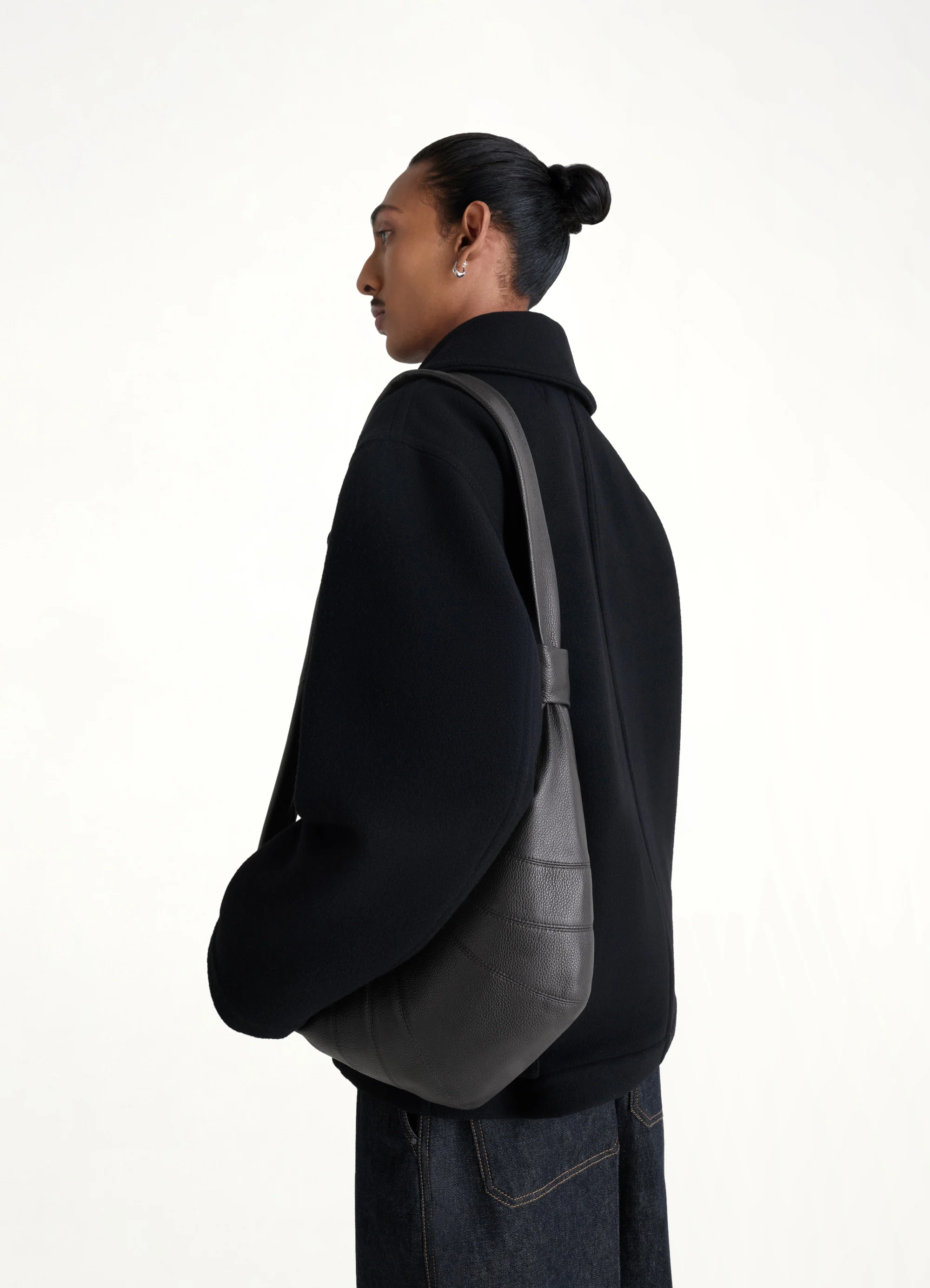 Cowhide Medium Croissant Bag in Black - Image 5