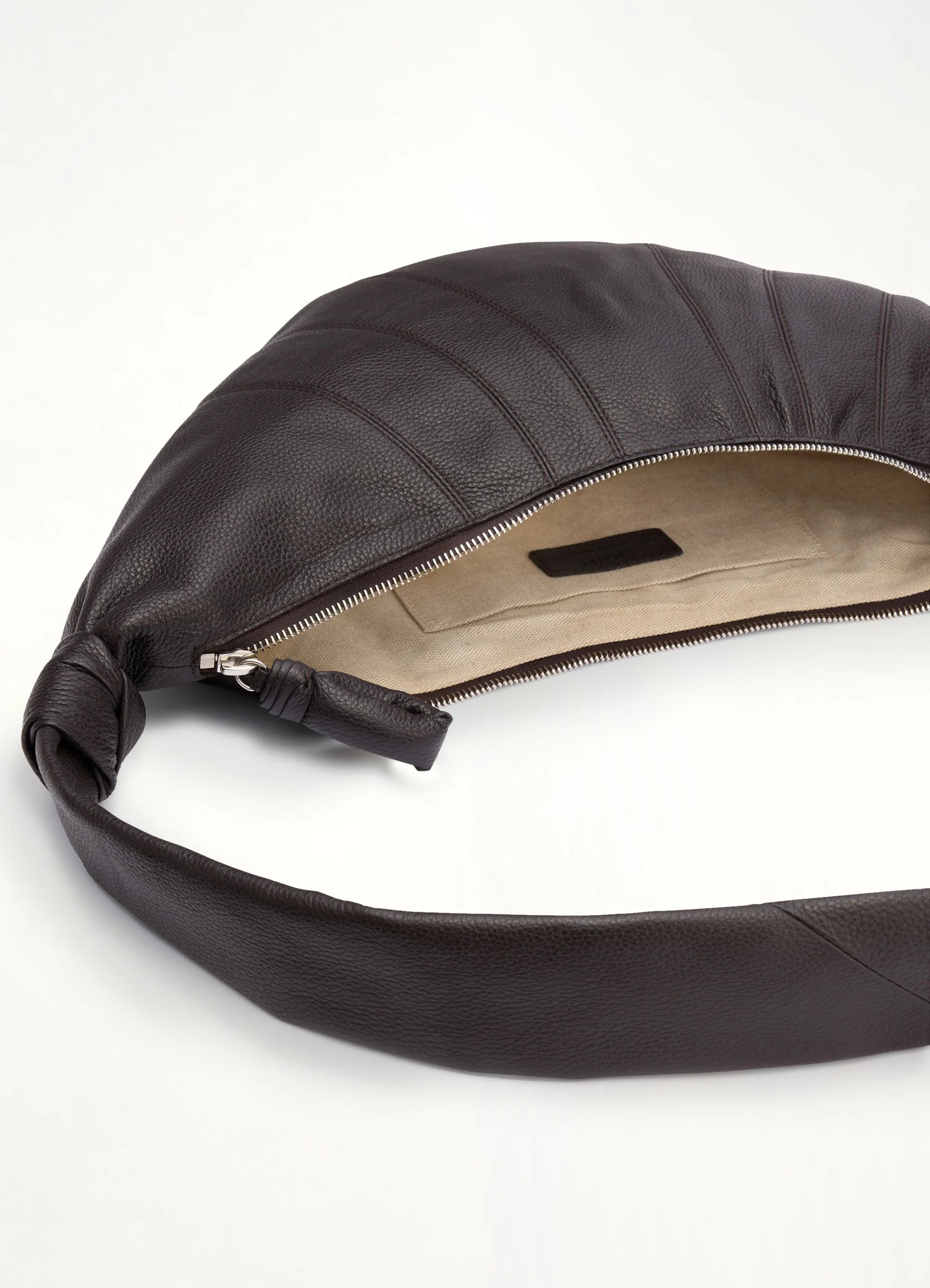 Cowhide Medium Croissant Bag in Dark Chocolate - Image 3