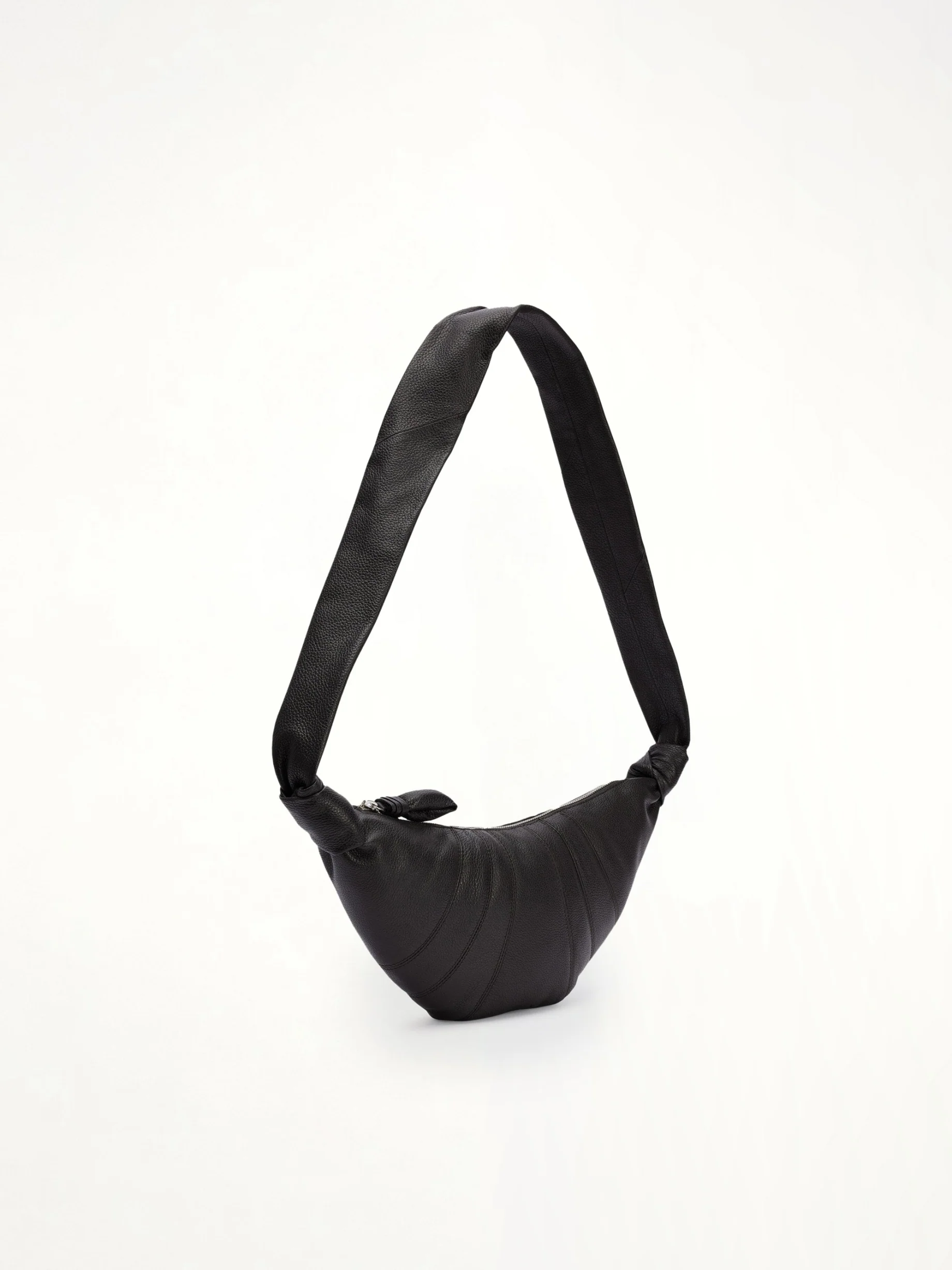 Cowhide Small Croissant Bag in Black - Image 2