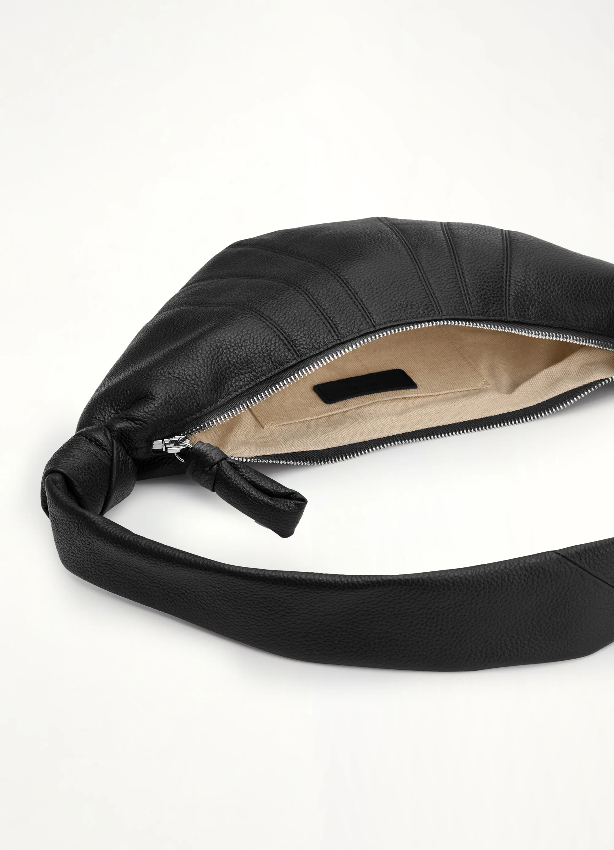 Cowhide Small Croissant Bag in Black - Image 3