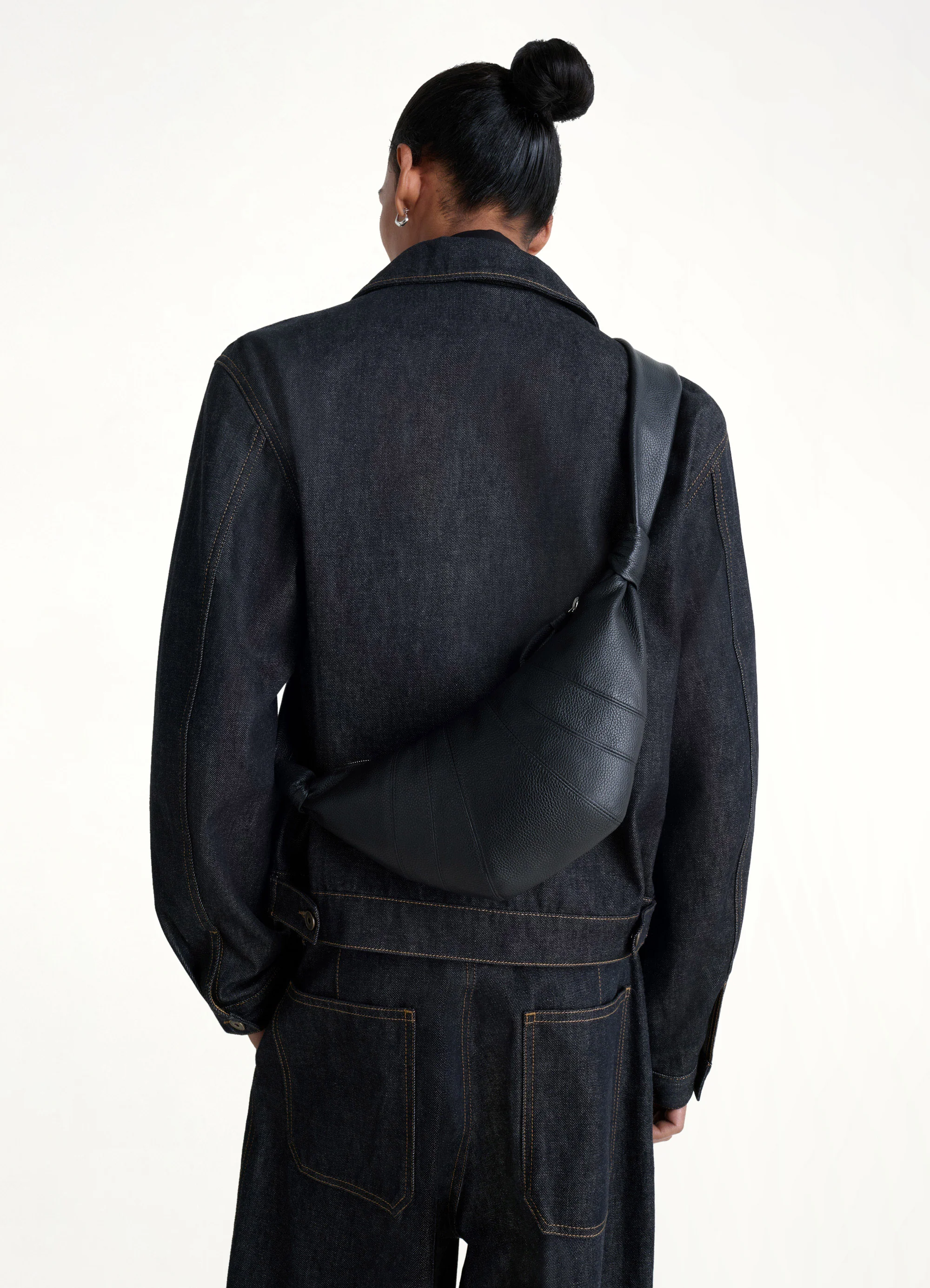 Cowhide Small Croissant Bag in Black - Image 4