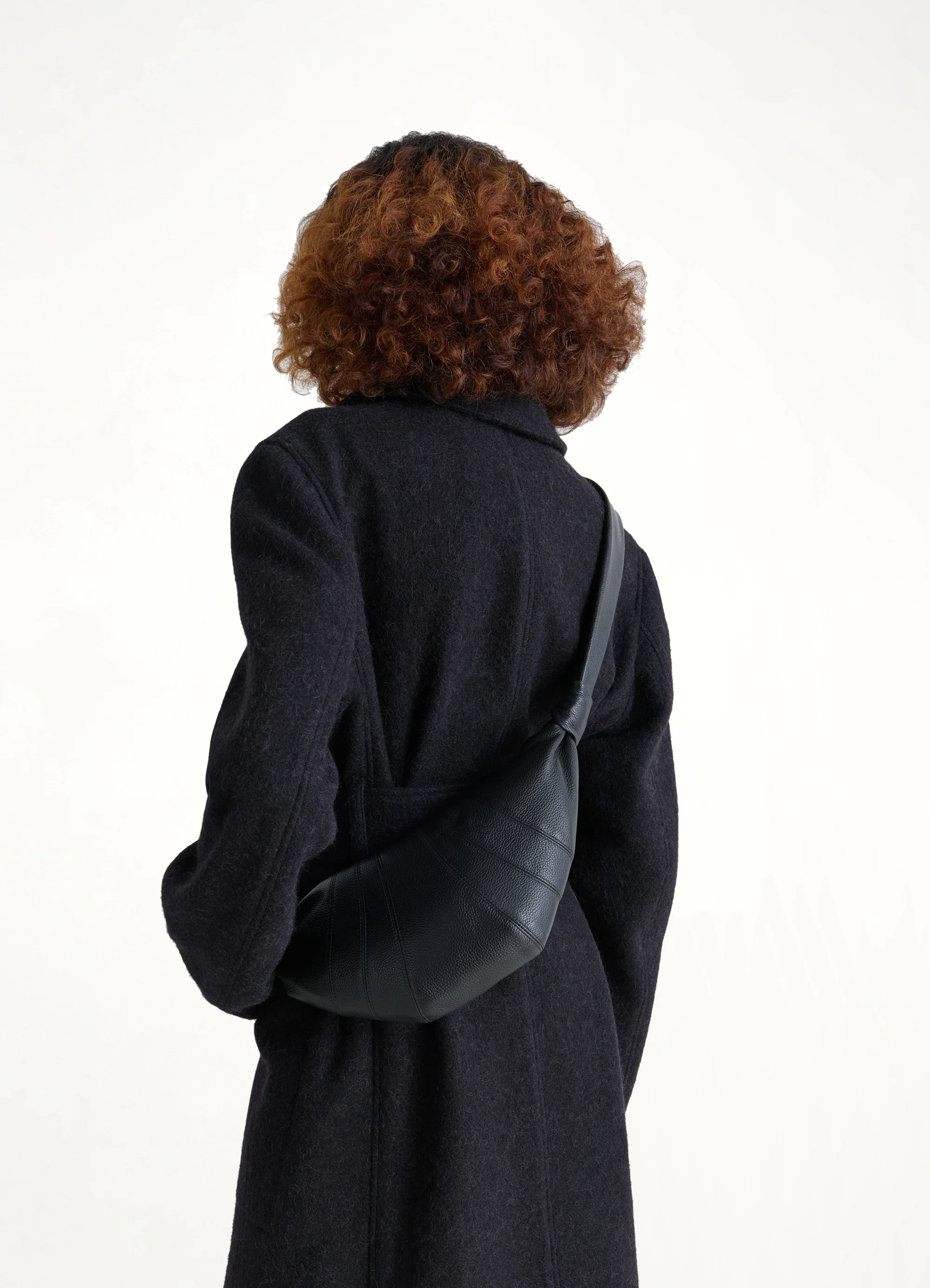 Cowhide Small Croissant Bag in Black - Image 5