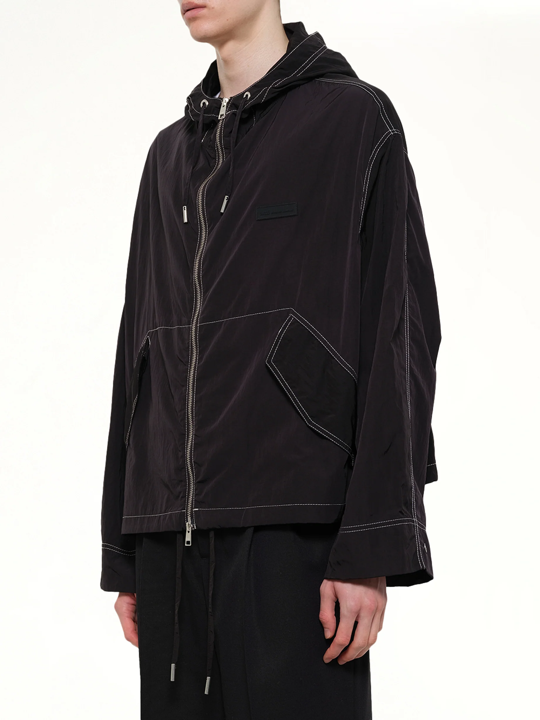 Crinkle Nylon Zipped Jacket in Black - Image 3