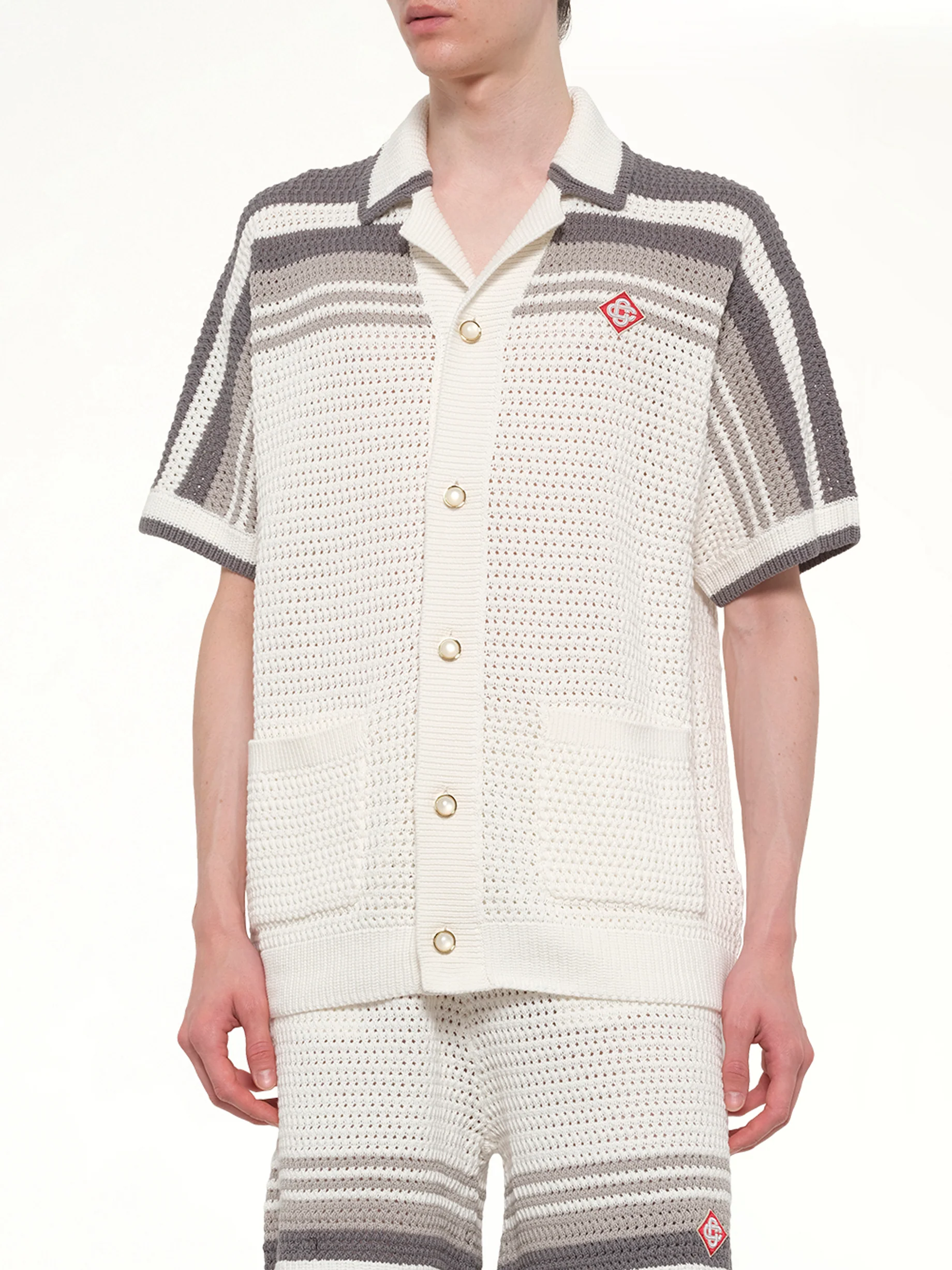 Crochet Shirt in White/Grey - Image 6