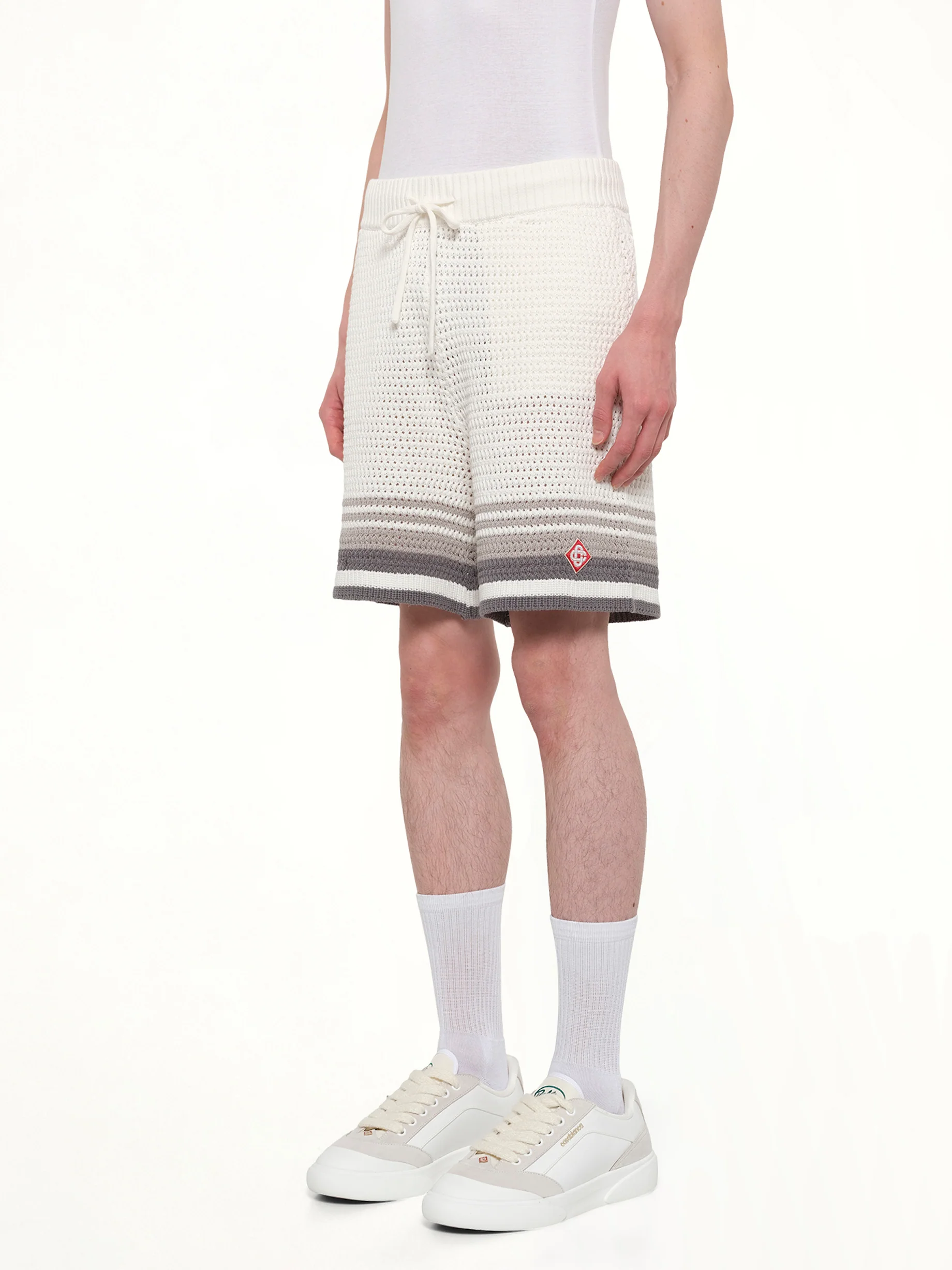 Crochet Shorts in White/Grey - Image 3