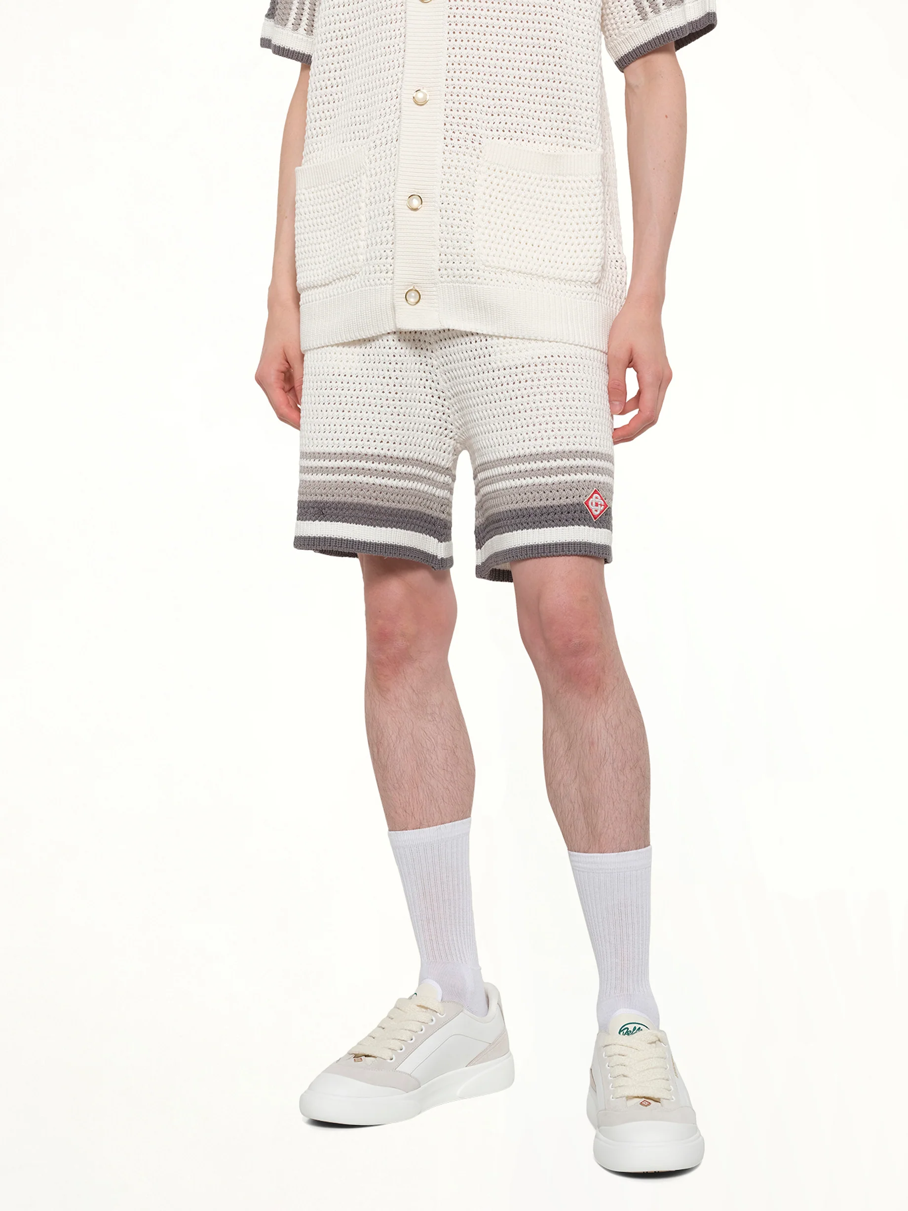 Crochet Shorts in White/Grey - Image 6
