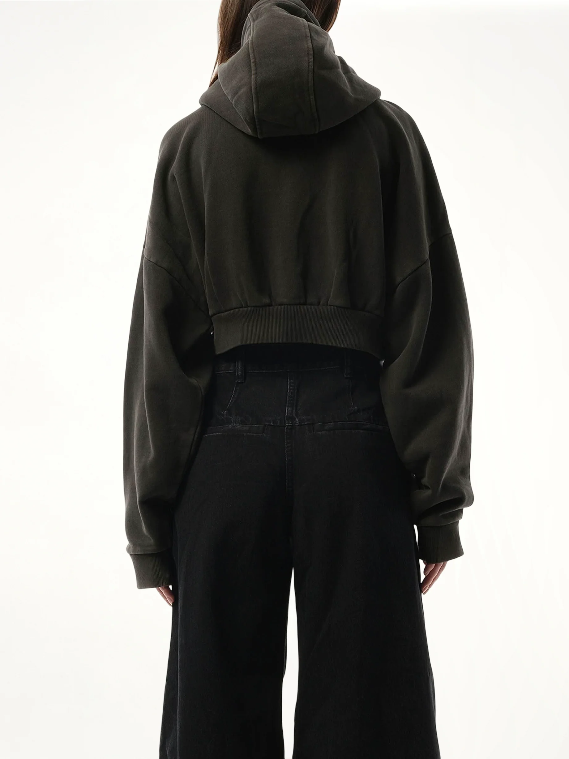 Cropped Full Zip Hoodie in Washed Black - Image 6