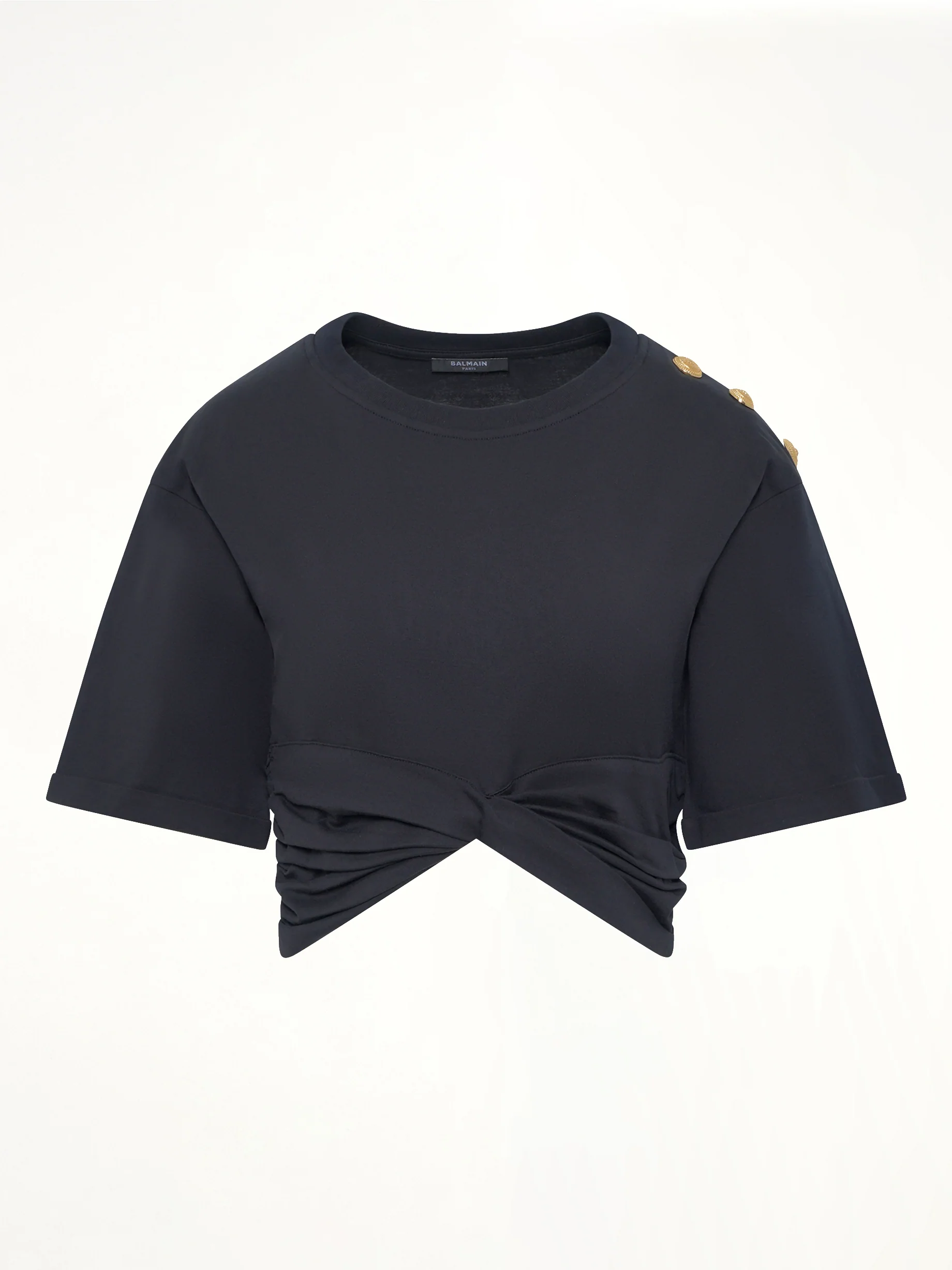 Cropped Knotted T-Shirt in Black/Beige - Image 2
